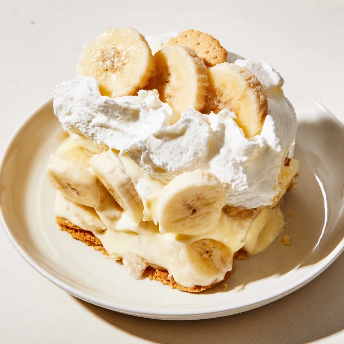 Creamy Instant Pot Banana Pudding layered high with vanilla wafers and ripe bananas.