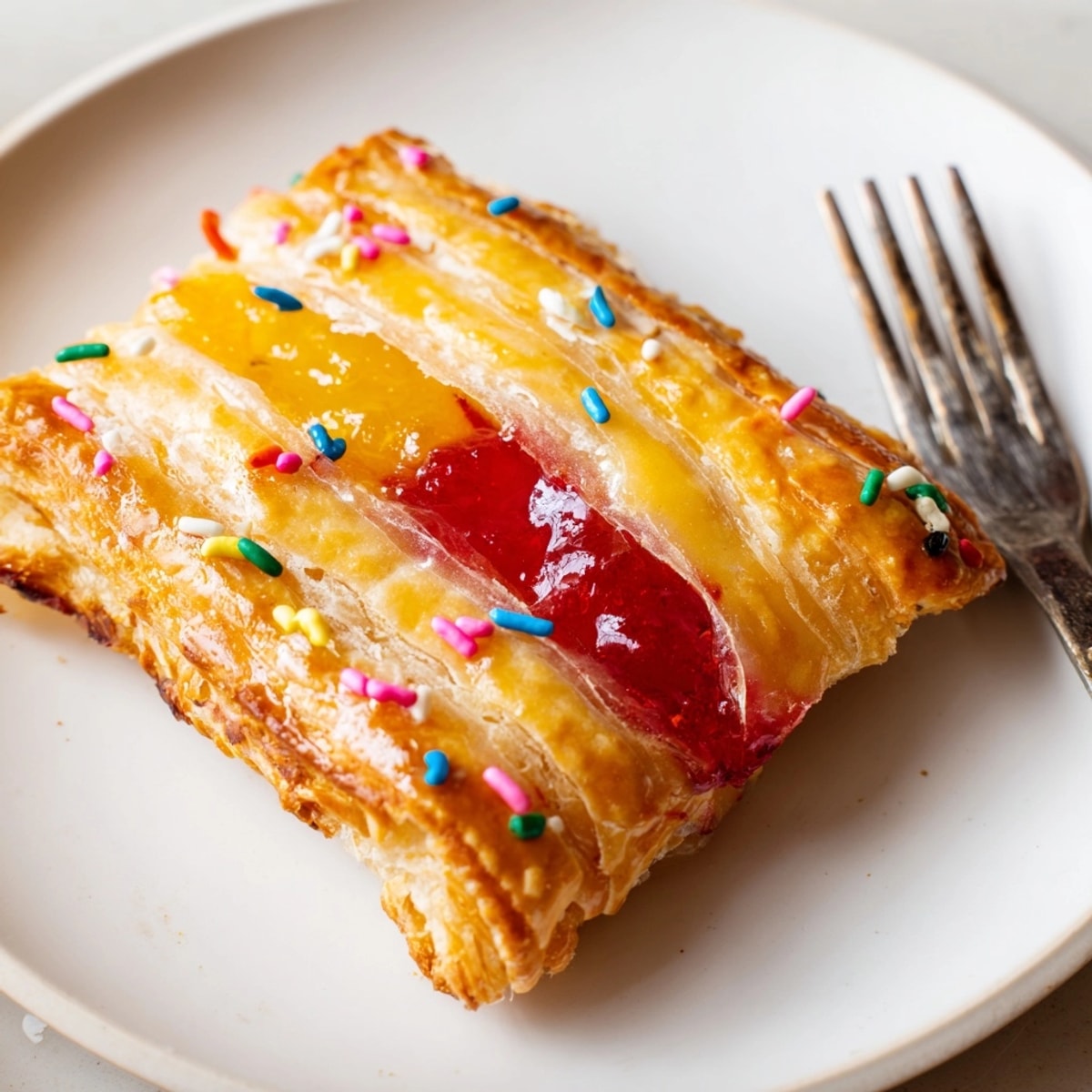 Golden brown Sourdough Discard Pop-Tarts glistening with sweet glaze, ready to enjoy with milk.