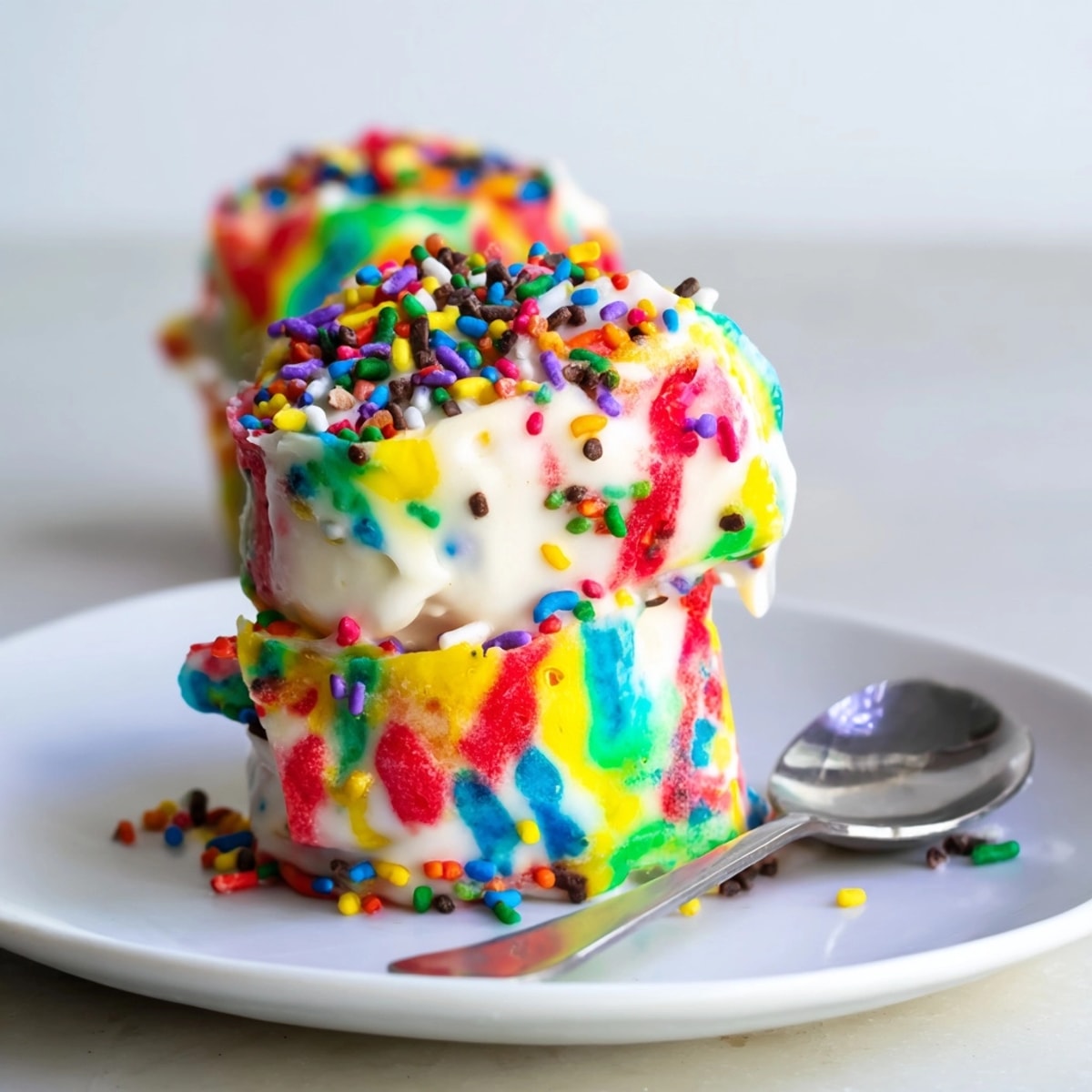 Homemade Fruit Roll-Ups Ice Cream, a colorful, chewy, and frozen dessert delight ready to eat.