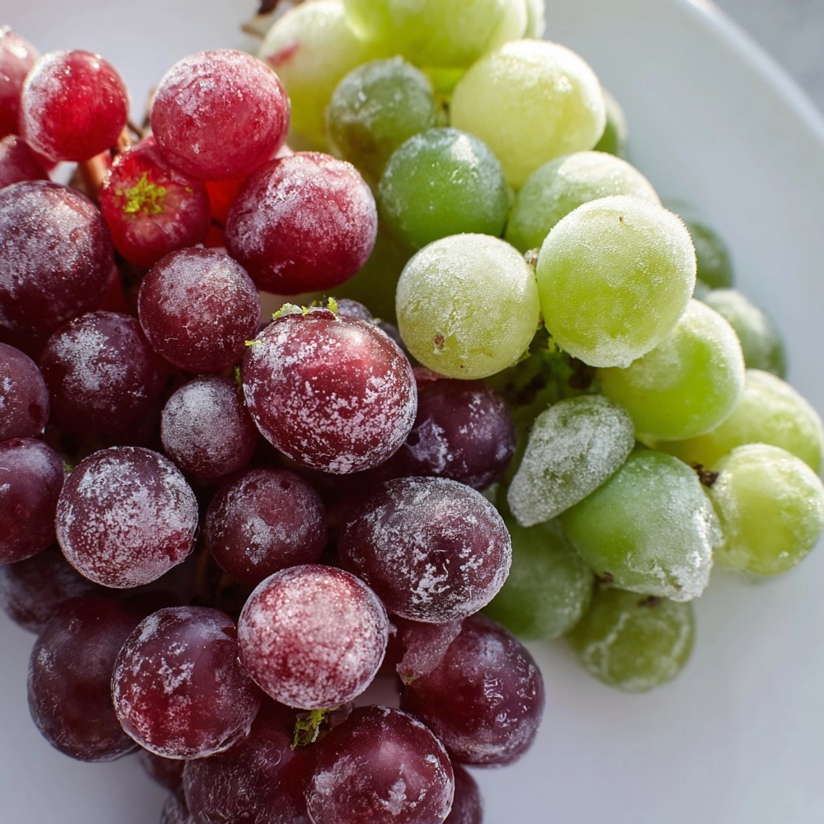 Close-up of glistening, frosty frozen grapes, ready for a cool and healthy treat.