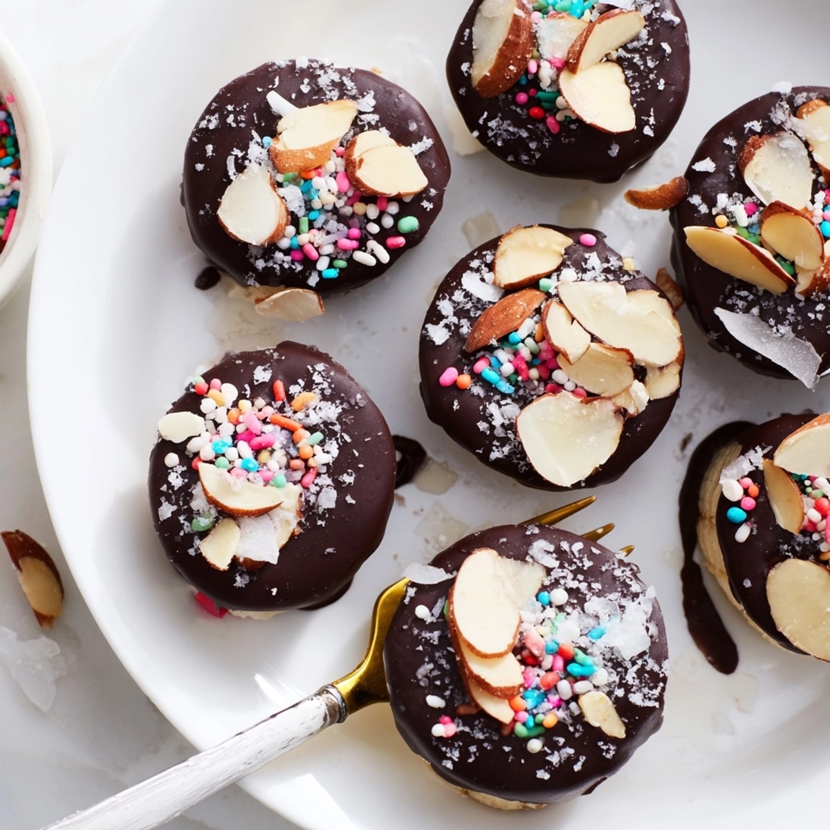 Homemade Chocolate Dipped Banana Bites: a quick and delicious dessert; ready to be served.