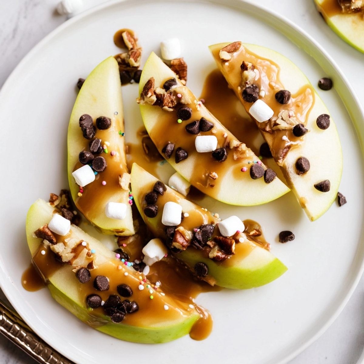 Homemade Caramel Apple Nachos: a sweet, crunchy dessert ideal for sharing during fall.