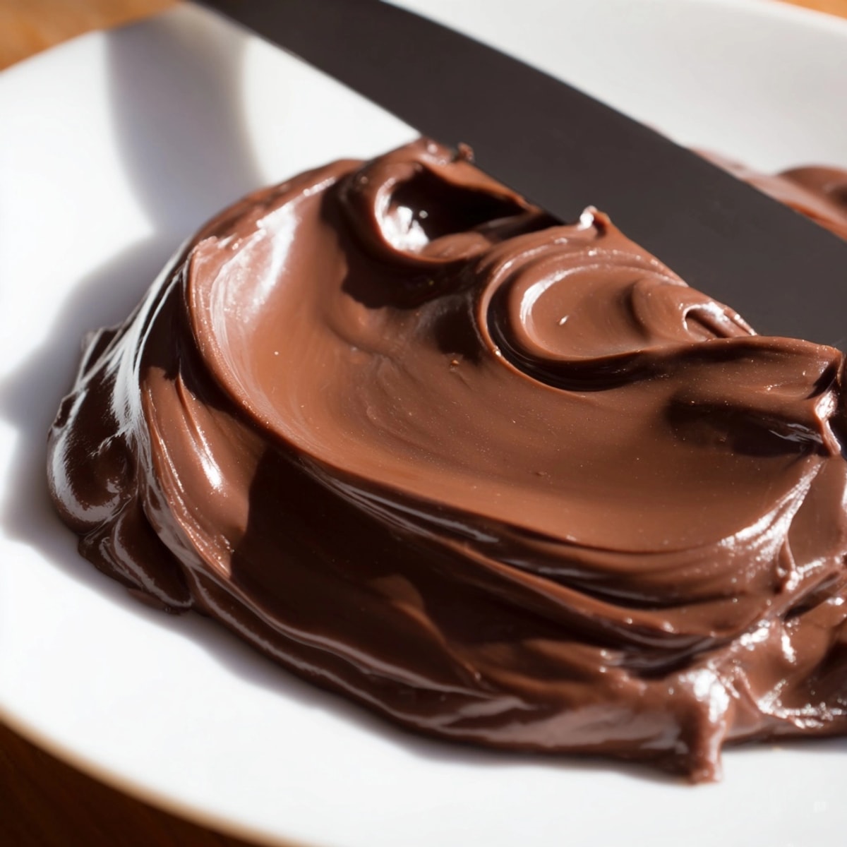 Creamy homemade Nutella spread, swirled in a glass jar, ready to slather on toast.