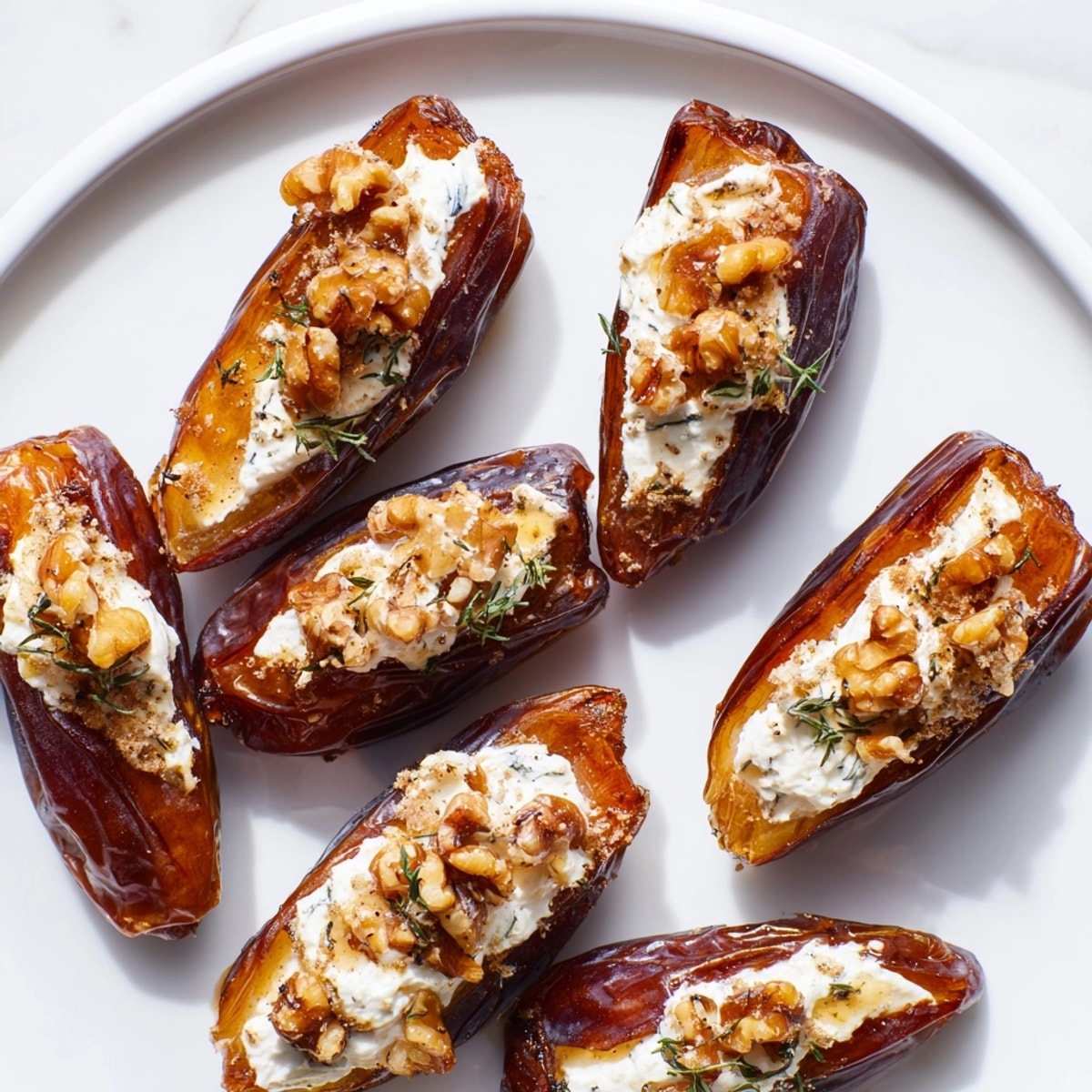 Sweet and savory Goat Cheese Stuffed Dates with crunchy walnuts, ready for a Mediterranean appetizer.