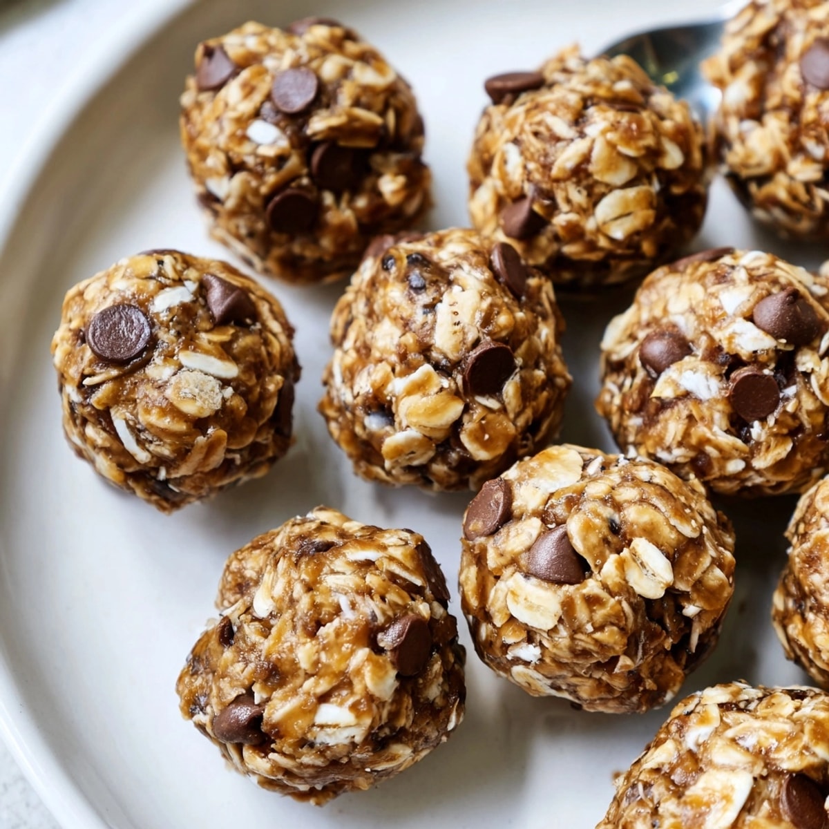 Golden No-Bake Energy Bites, speckled with chocolate chips, on parchment, ready to eat.
