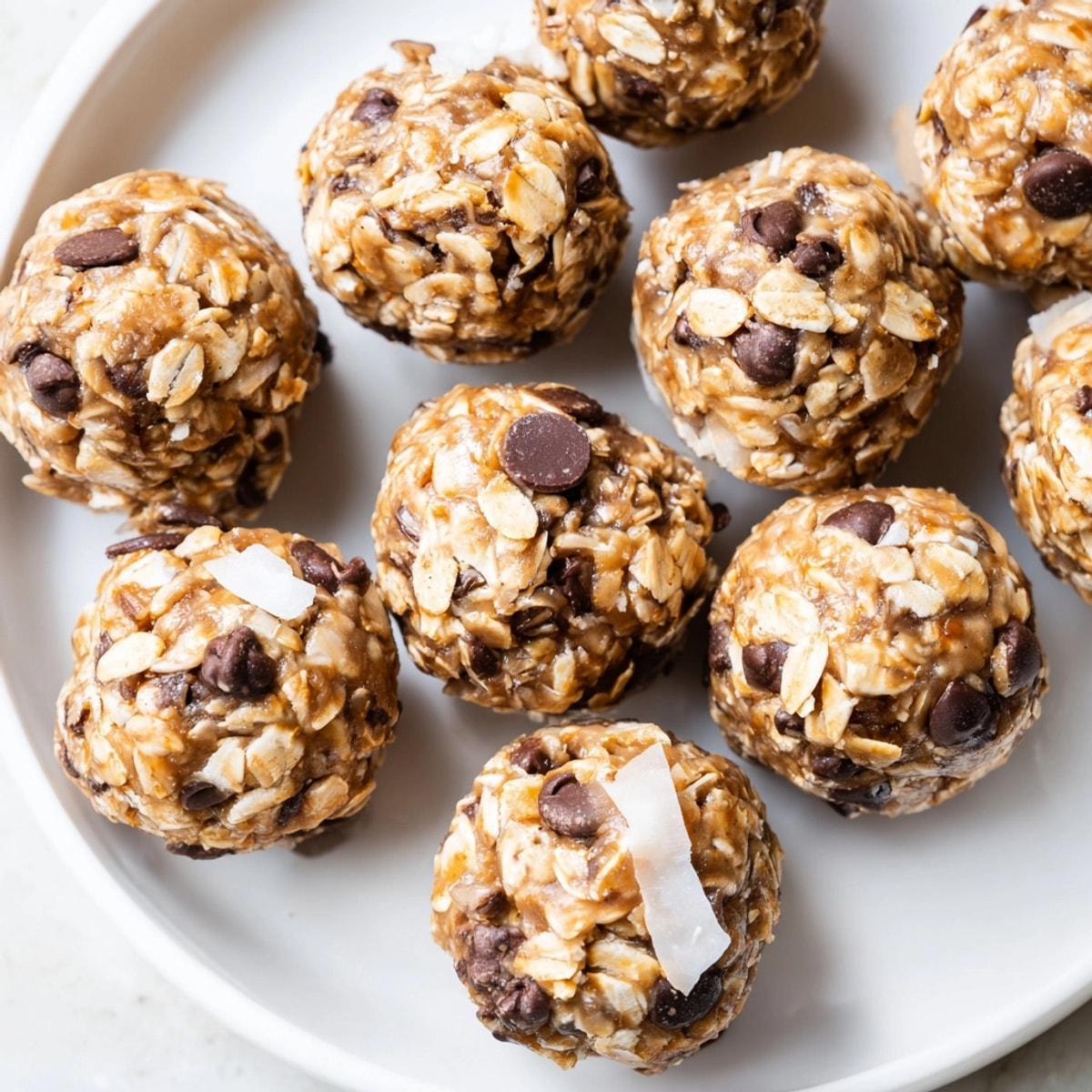Close-up of sticky No-Bake Energy Bite ingredients being mixed in a large bowl.