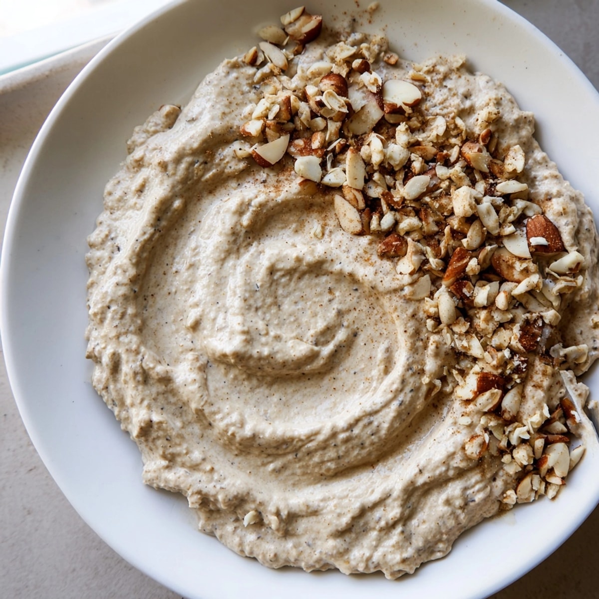 Close-up shot of Homemade Granola Butter: nutty cashews, toasted oats, and warm maple.