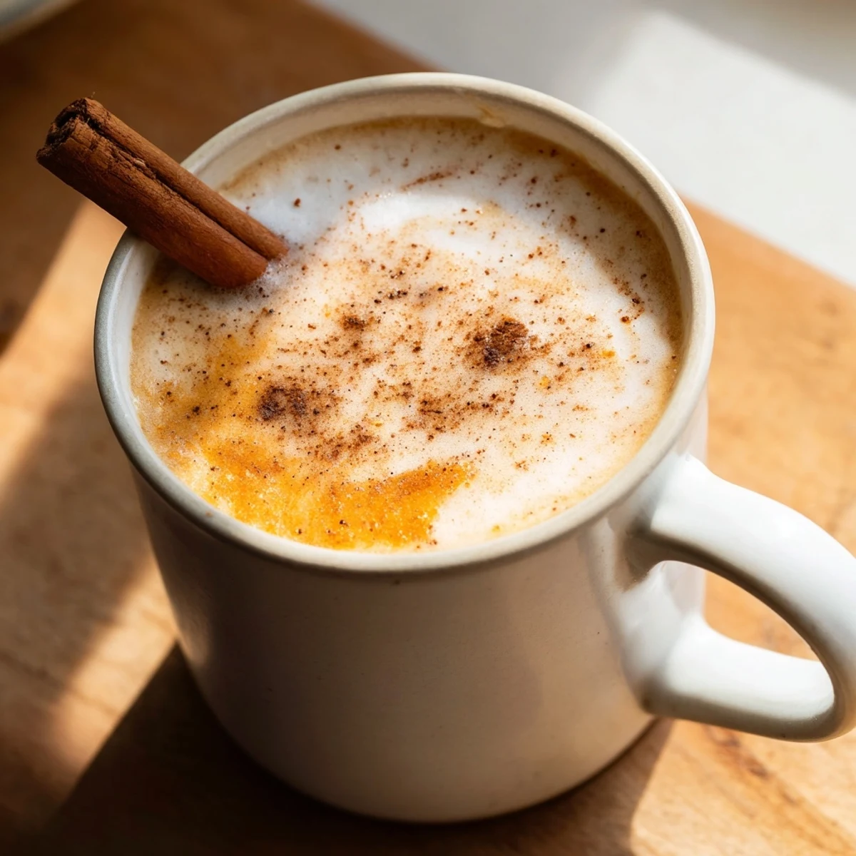 A steaming mug of Spiced Chai Tea Latte, aromatic with cinnamon and cloves, ready to enjoy.
