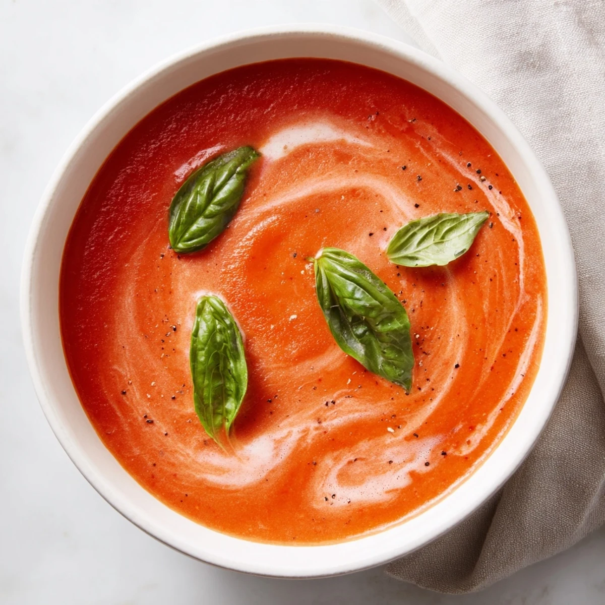 Velvety smooth, this homemade creamy tomato basil soup offers a warm, comforting experience.