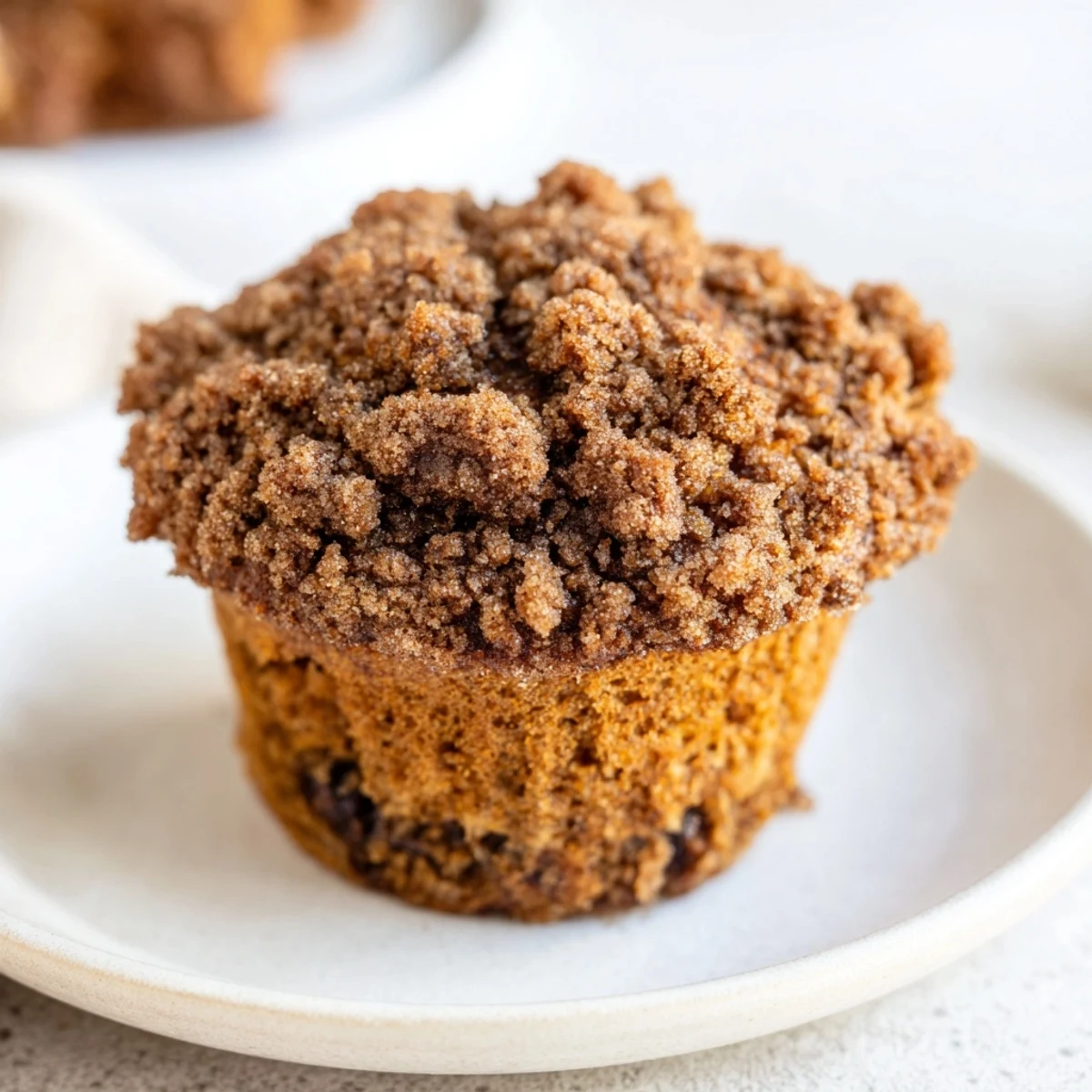 Warm gingerbread muffins with a crunchy streusel topping, perfect for a cozy morning treat.