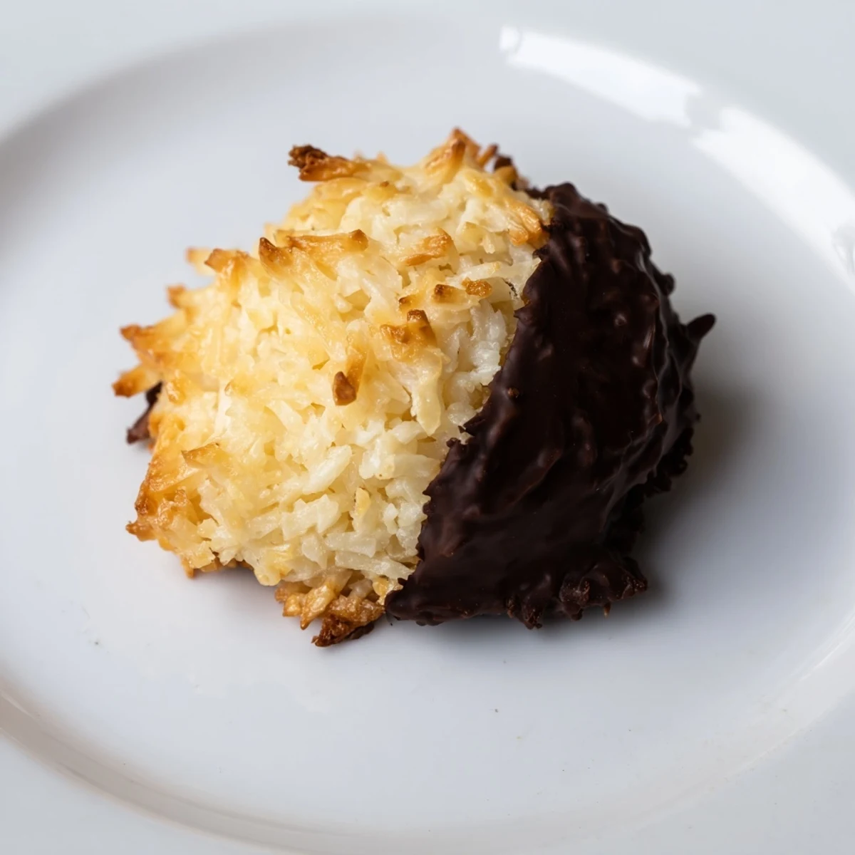 Golden-brown Chocolate Covered Coconut Macaroons, a perfect balance of chewy coconut and rich chocolate.