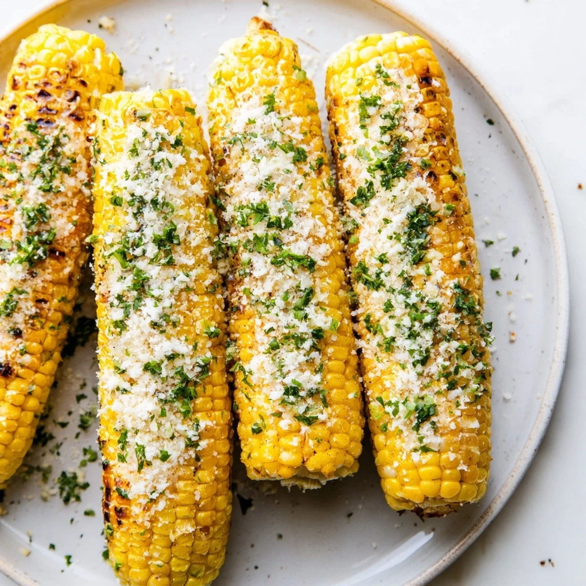 Grilled Garlic Butter Corn on the Cob, golden brown and glistening with melted herb-infused butter.