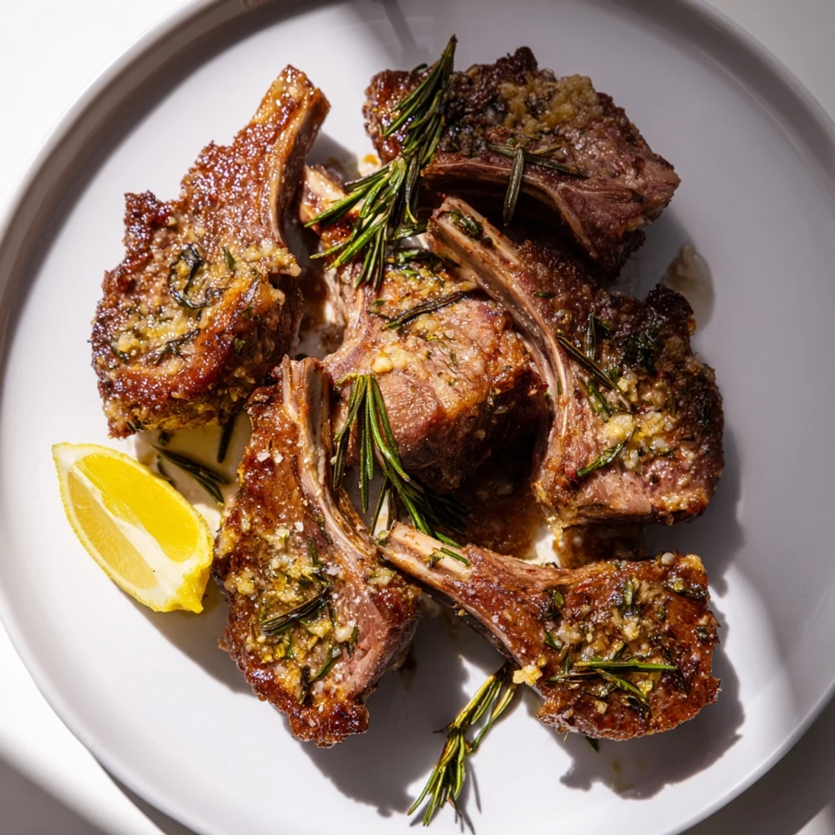 Perfectly cooked roasted lamb chops feature a delicious rosemary and garlic crust.