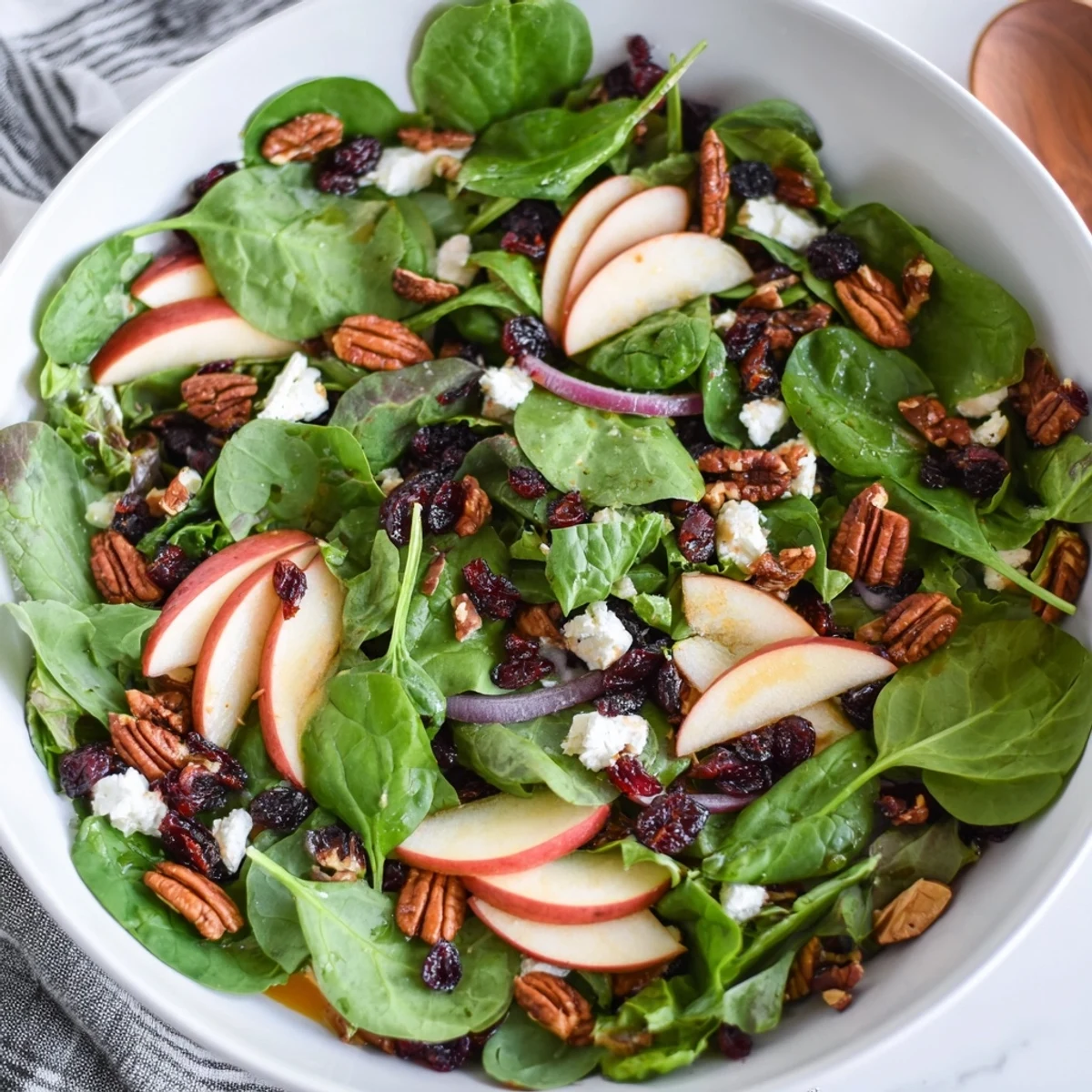 A close-up of a Cranberry Pecan Salad, showcasing the ingredients' textures and inviting colors.