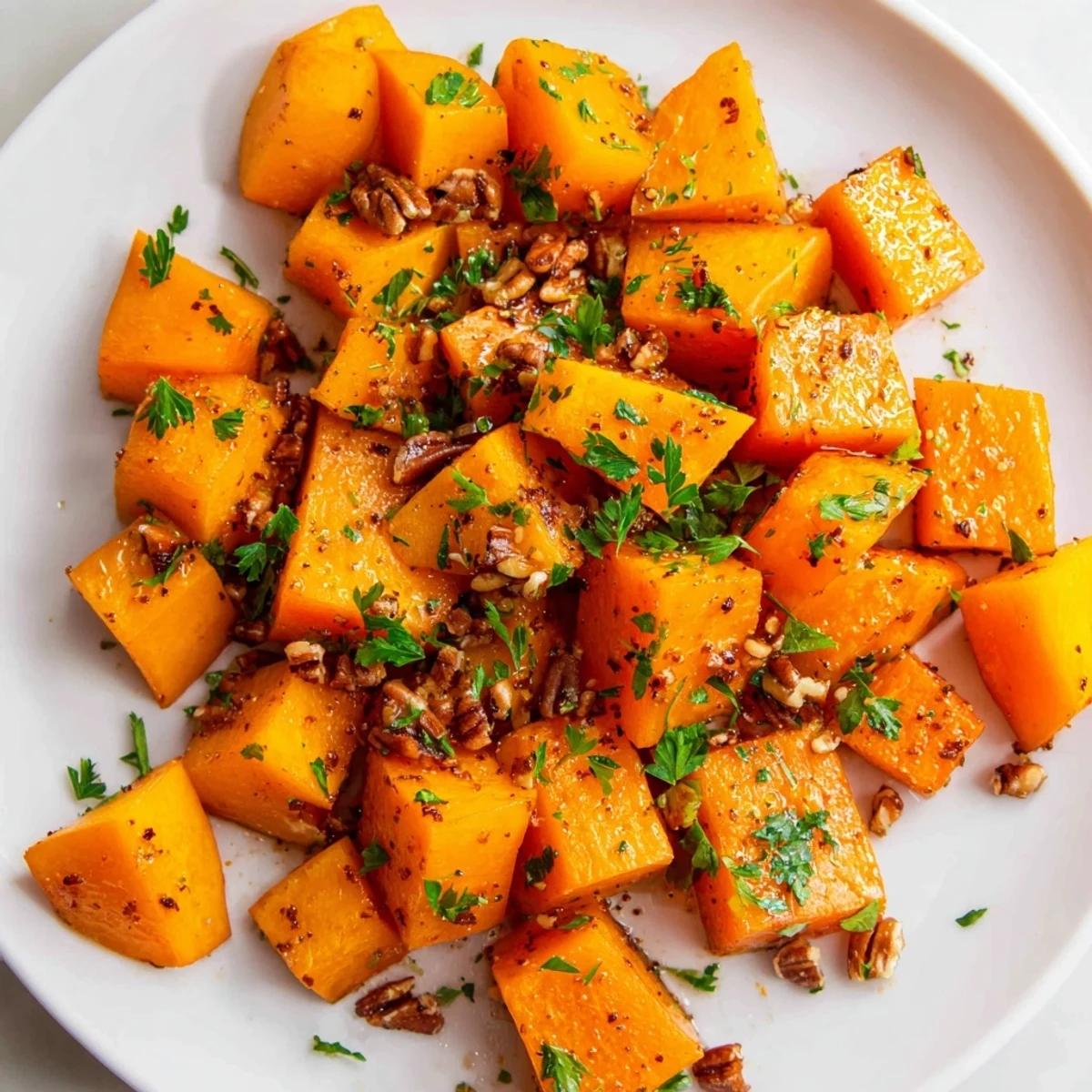 Sweet and savory roasted butternut squash with maple syrup, offering cozy, delicious comfort food.