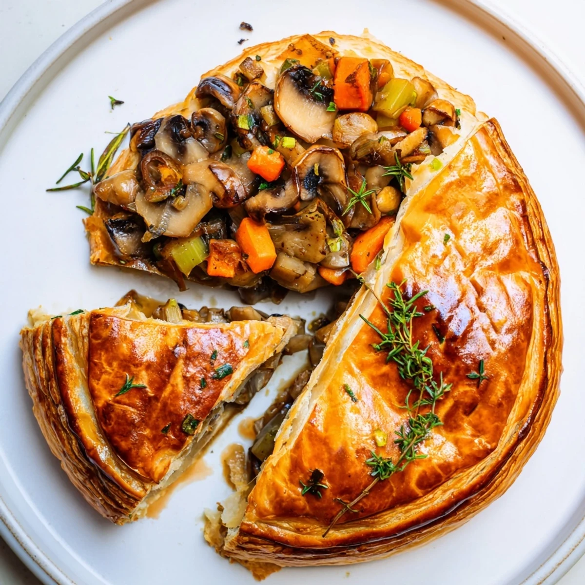 Golden, flaky Savory Mushroom and Chestnut Pie, filled with savory, earthy mushroom filling and herbs.