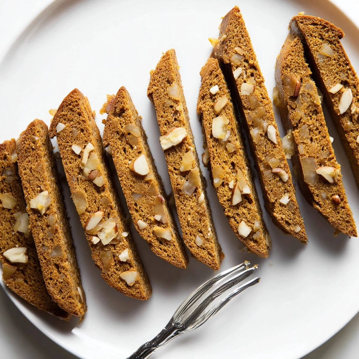 Golden-brown Gingerbread Biscotti Log arranged, ready for dunking, boasting a delightful spiced aroma.