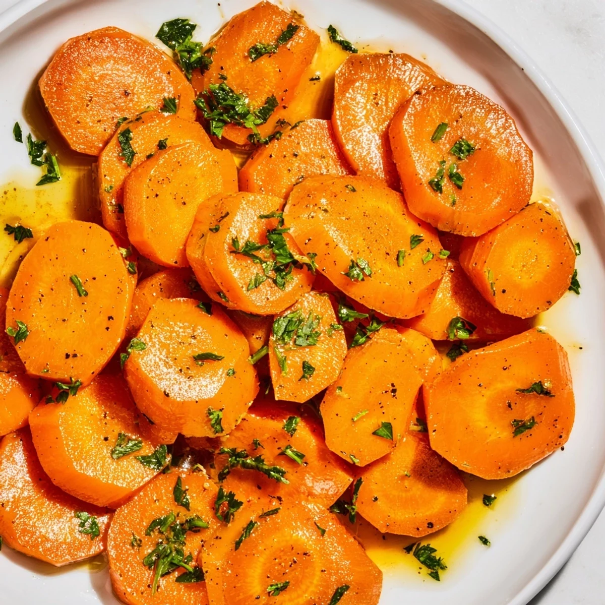 Golden Glazed Carrots with Maple Syrup, glistening and tender, ready to brighten your dinner table.