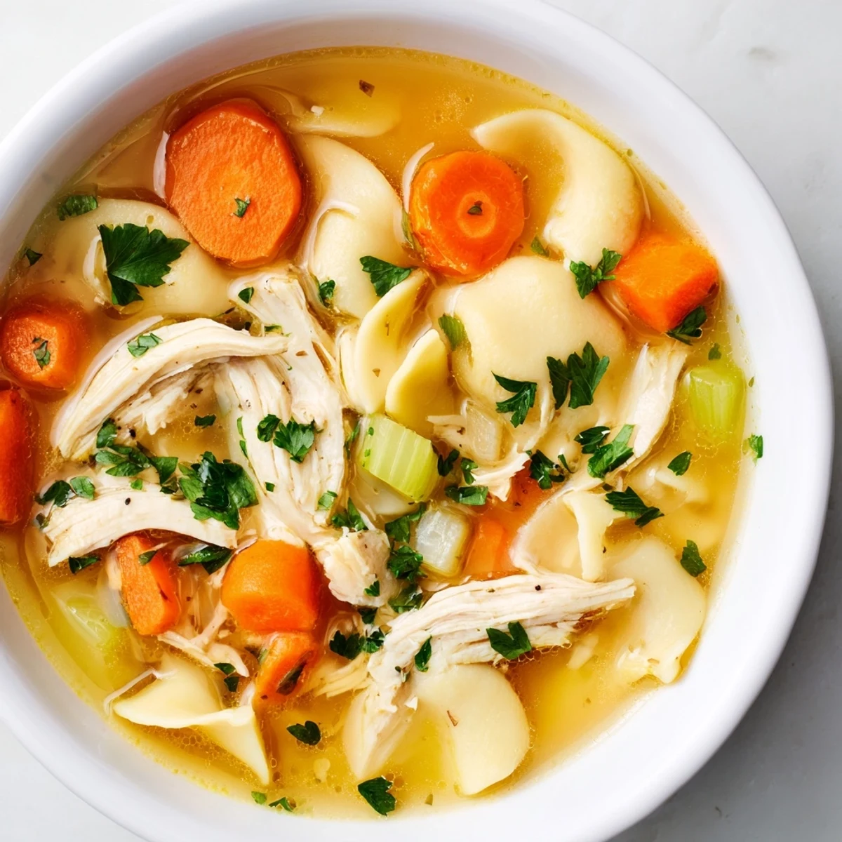 Golden noodles swirling in flavorful broth, a classic homemade chicken noodle soup recipe.