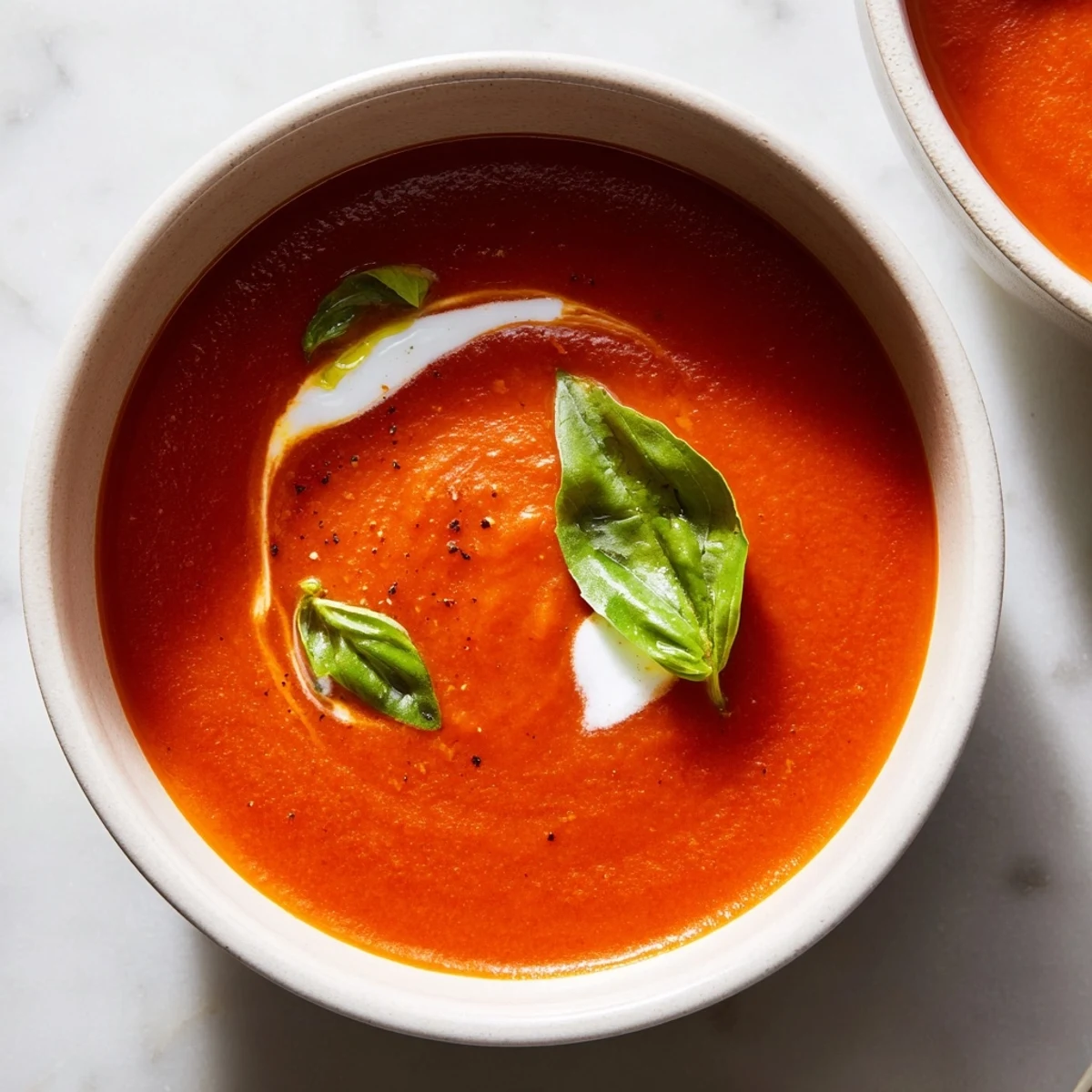 Creamy, vibrant tomato basil soup, a comforting vegetarian meal perfect for a chilly day.