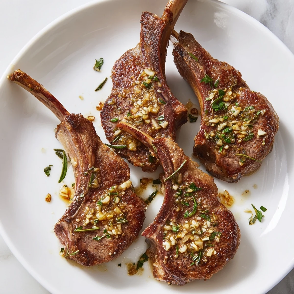 Juicy lamb chops, seared to a delicious golden brown, ready to be served with lemon wedges.