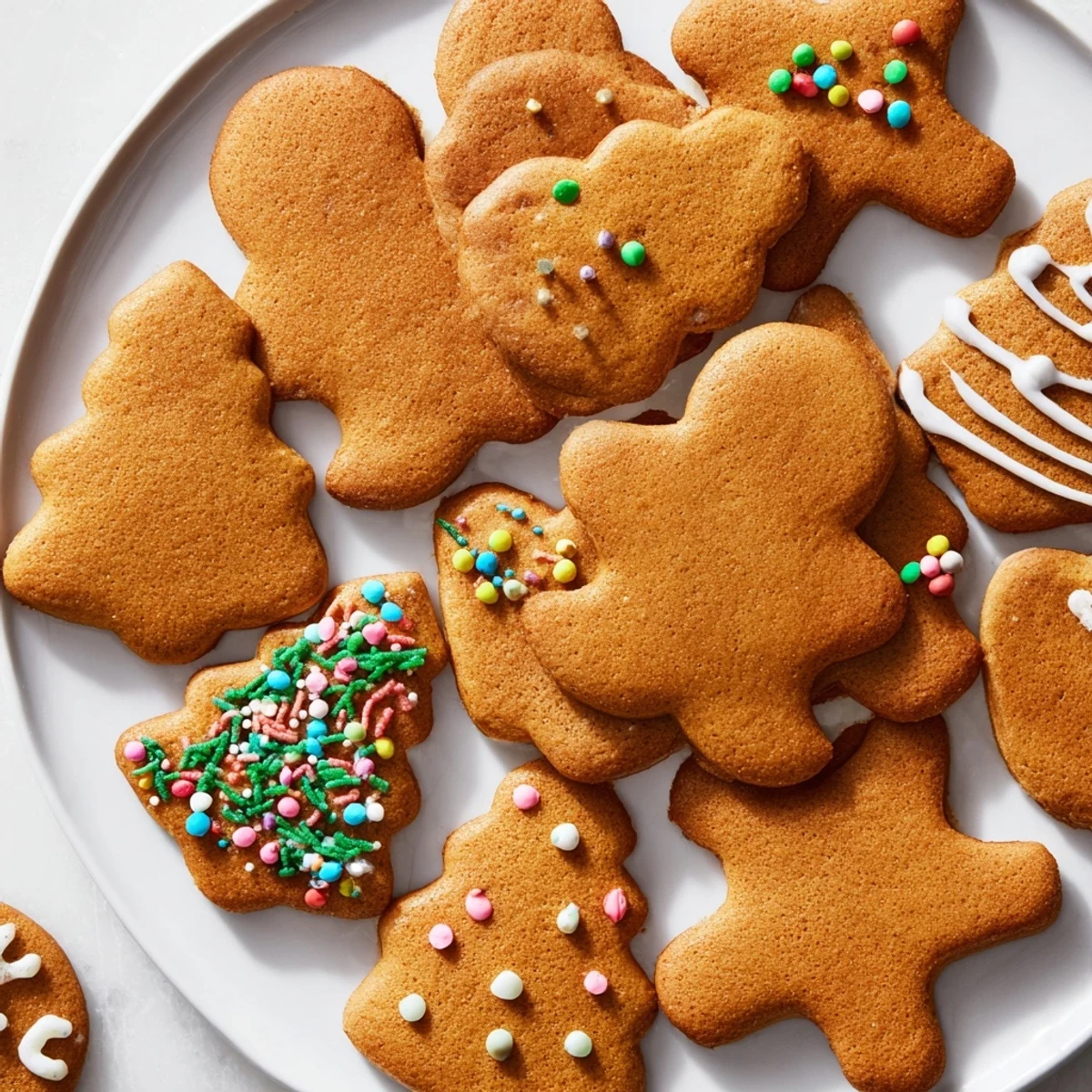 Golden-brown gingerbread cookies, freshly baked and ready for holiday decorating with icing.