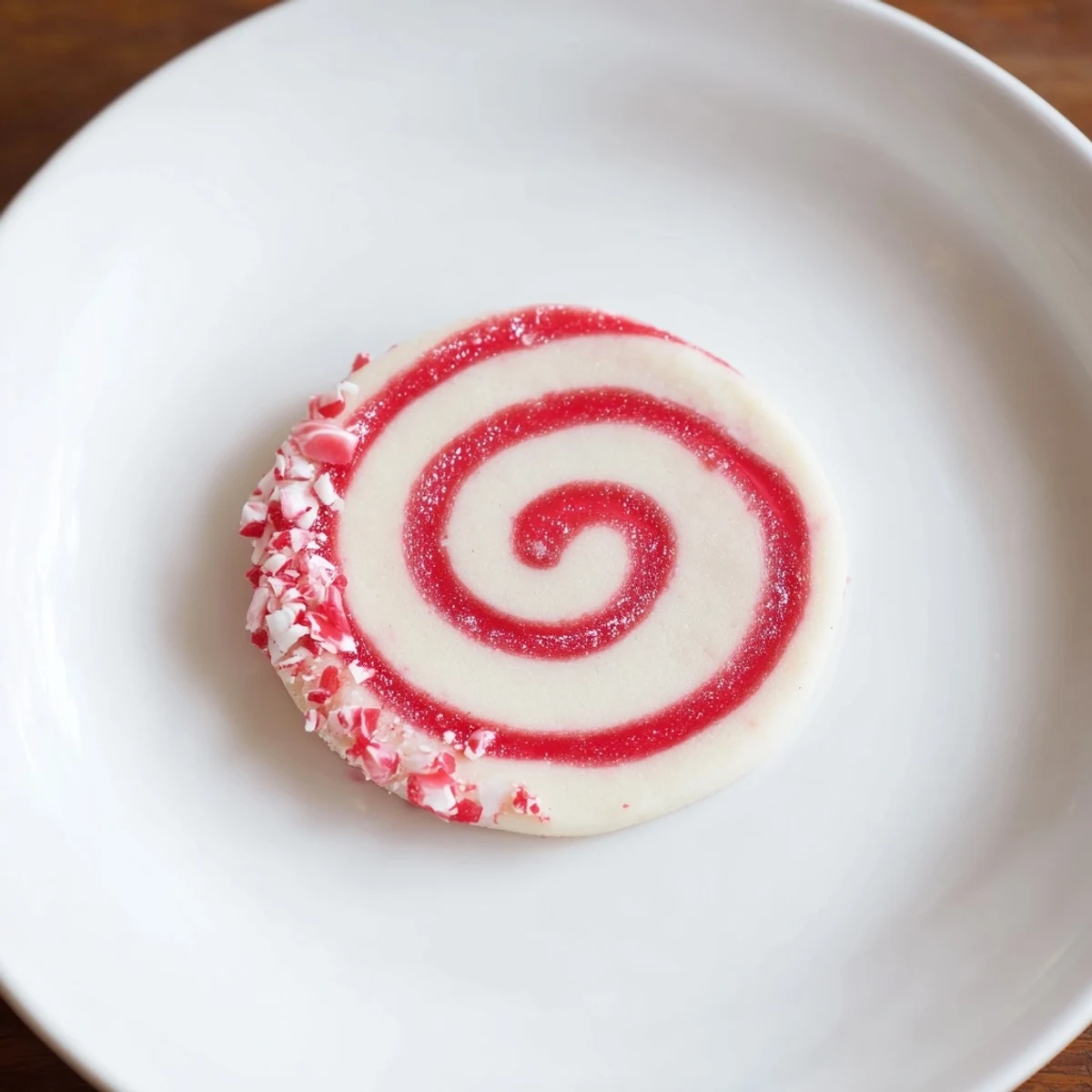 Close-up of baked swirl peppermint cookies, showing a delightful spiral of color, perfect sweetness.