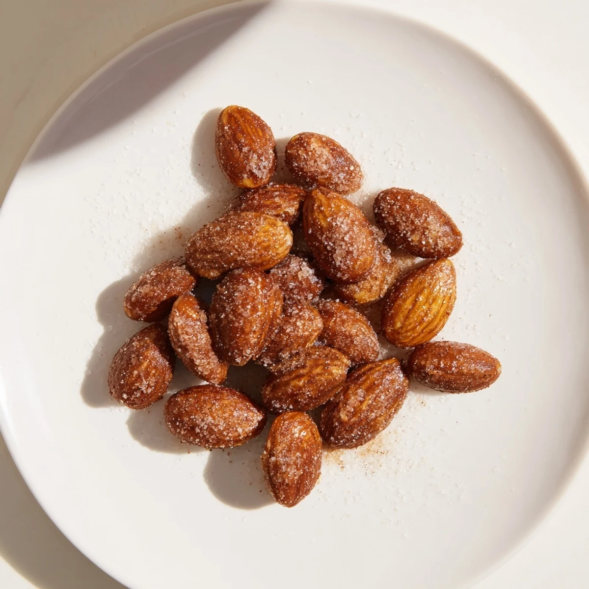 Golden, glistening Cinnamon Spiced Roasted Almonds piled high, perfect snack for the holidays.