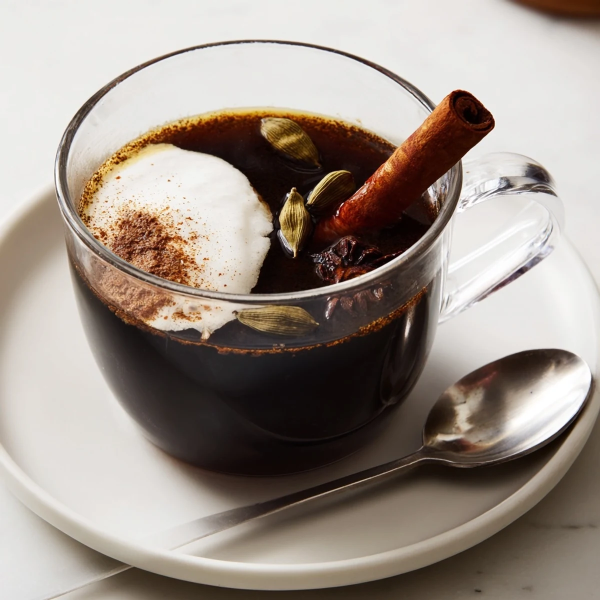 Enjoying a rich, flavorful cup of Spiced Coffee, subtly sweet with optional milk and warming spices.