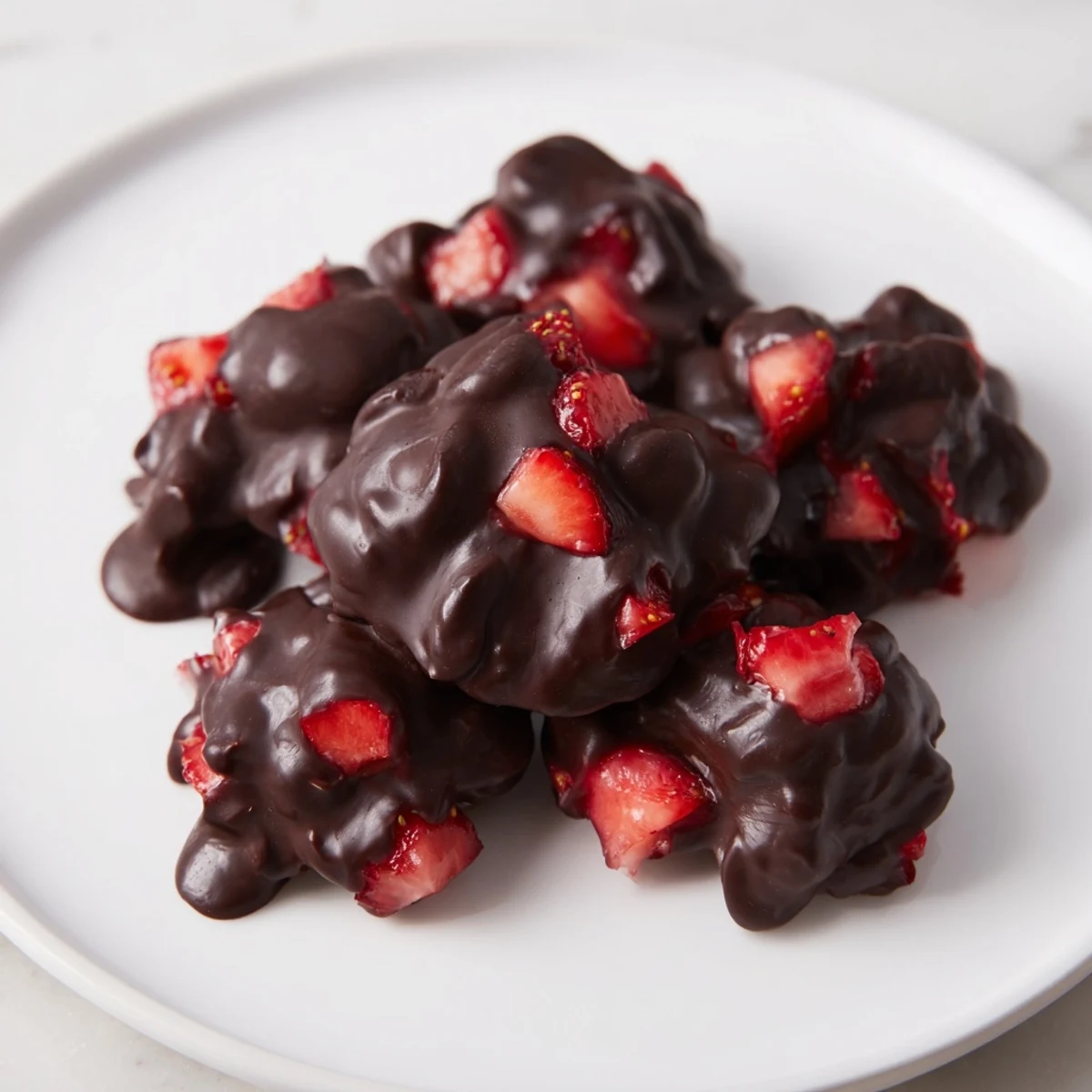 Enjoy the refreshing crunch of these homemade Chocolate Covered Strawberry Greek Yogurt Clusters on a hot day.