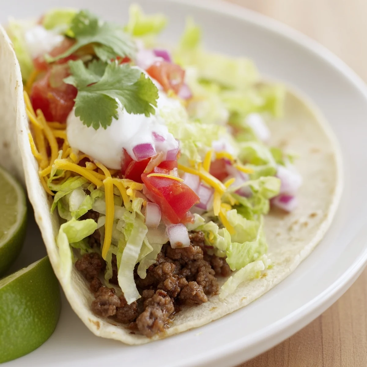 A plate of delicious beef tacos, overflowing with juicy meat, ready to eat.