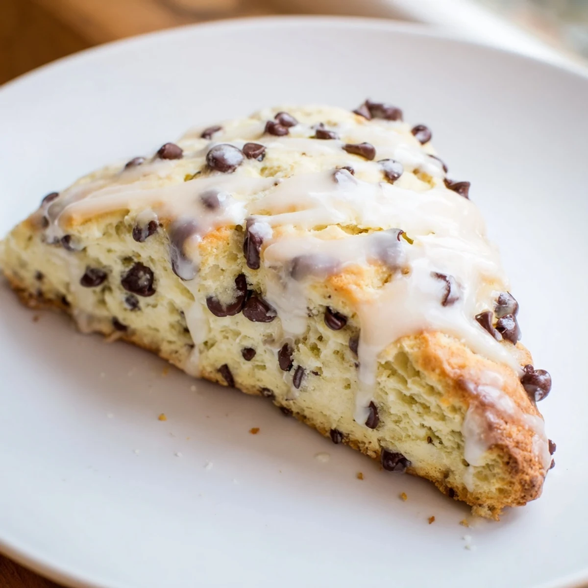Warm, freshly baked chocolate chip scones, perfect for breakfast or a comforting afternoon treat.
