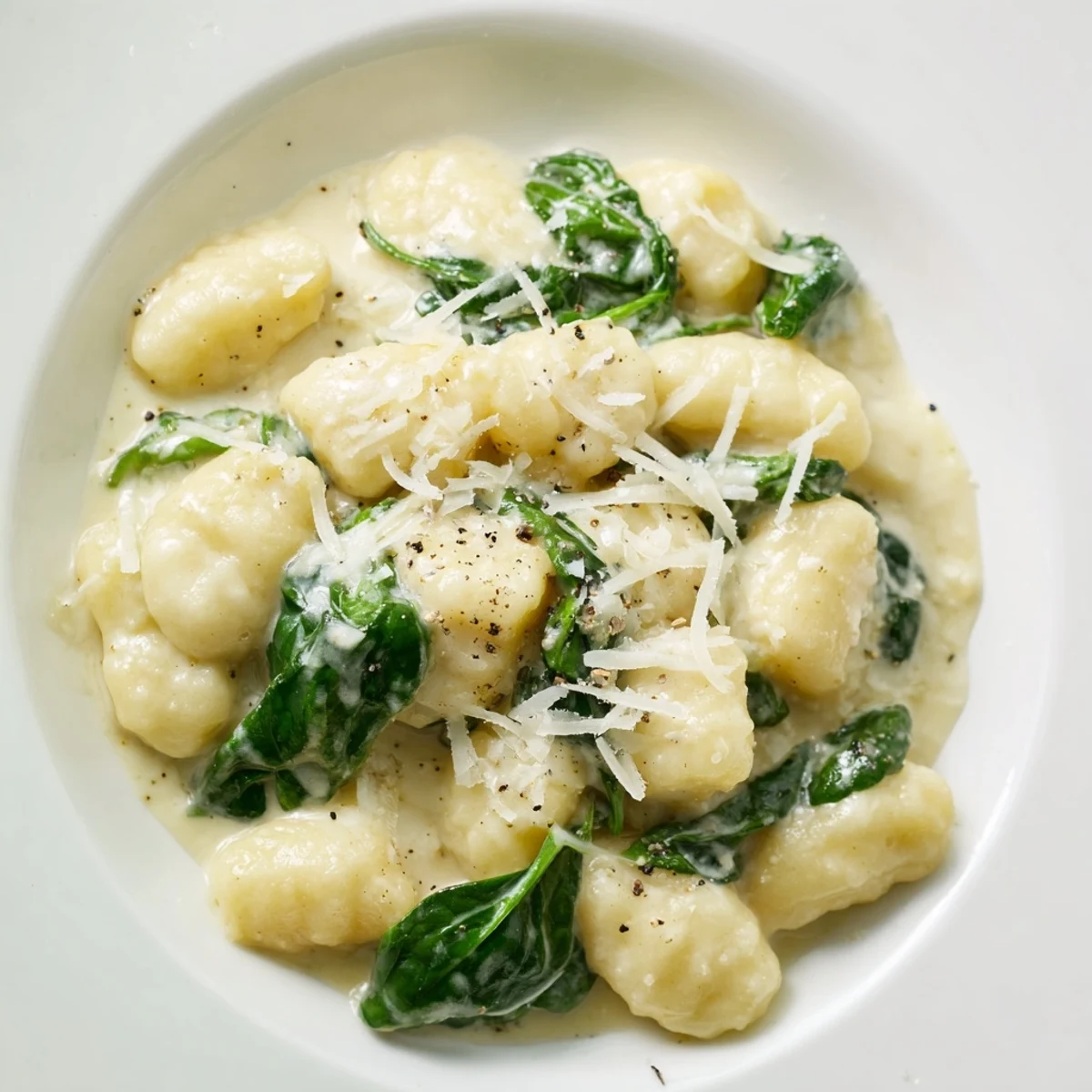 Creamy gnocchi with spinach, a comforting Italian pasta dish, swirled in rich, luscious sauce.
