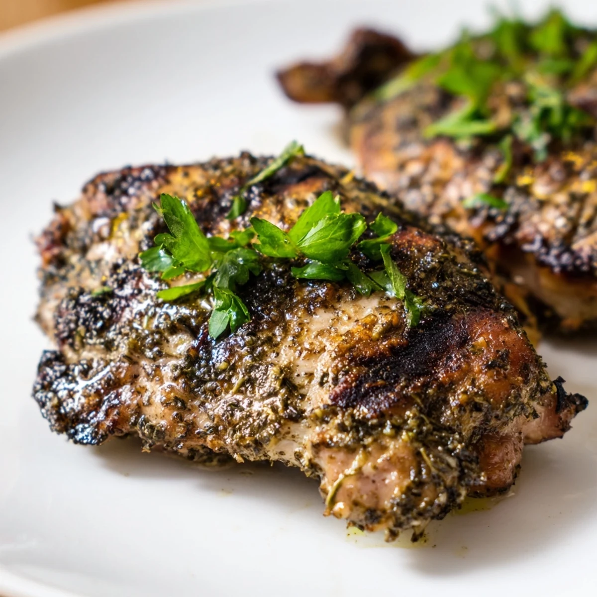 Perfectly cooked Grilled Chicken Thighs with Zaatar and Sumac paired with a fresh tomato-cucumber salad for dinner.