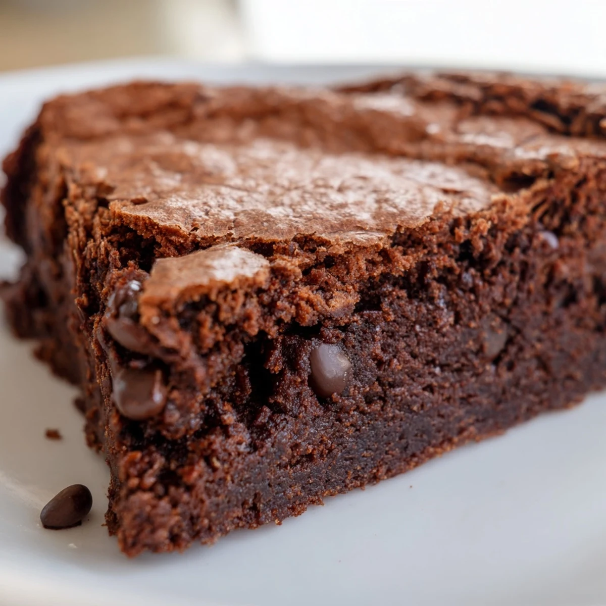 A square of Crispy Edge Brownie shows fudgy interior and crunchy sides, ready to be served with ice cream.