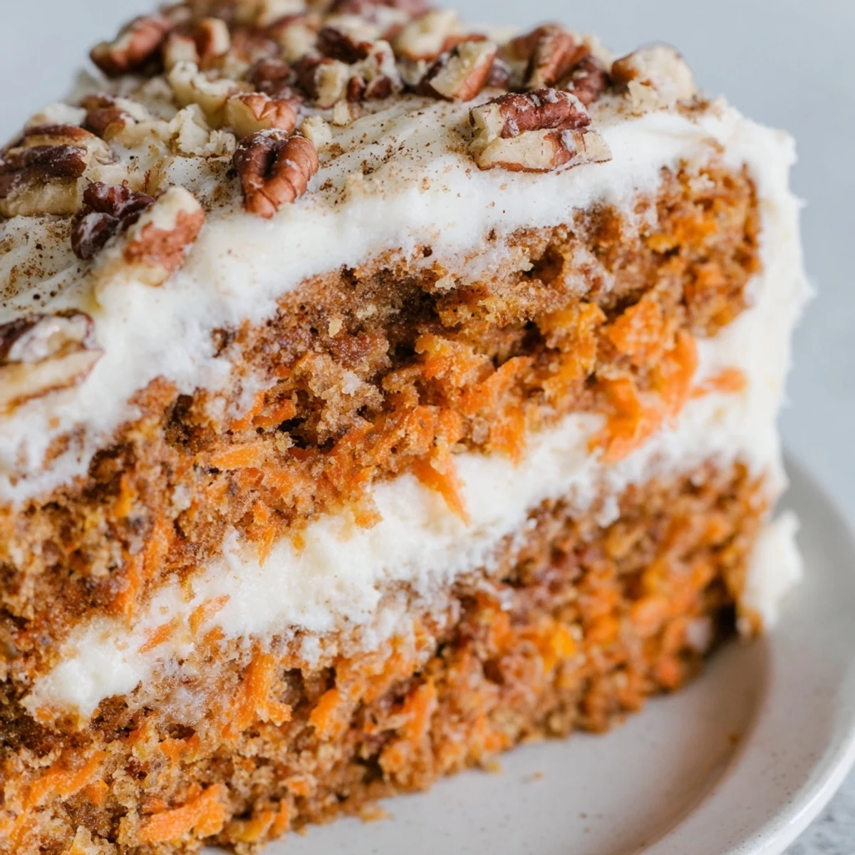 Freshly baked Spiced Carrot Cake with Cream Cheese Frosting features moist layers with grated carrots and warm spices. 