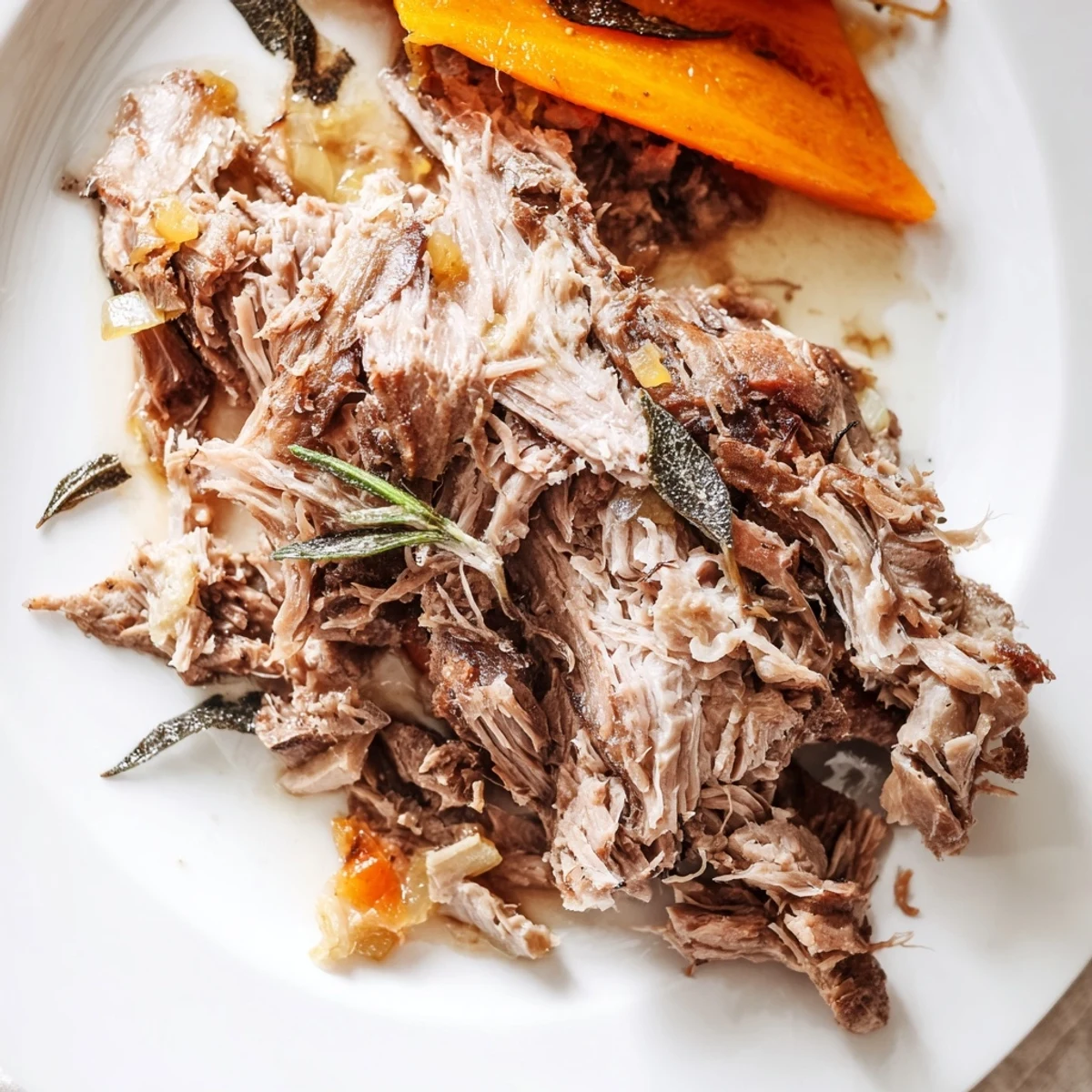 Slow-roasted lamb shoulder, fragrant with rosemary and thyme, rests on a bed of caramelized onions and carrots. A rustic Mediterranean main course ready to slice and serve.