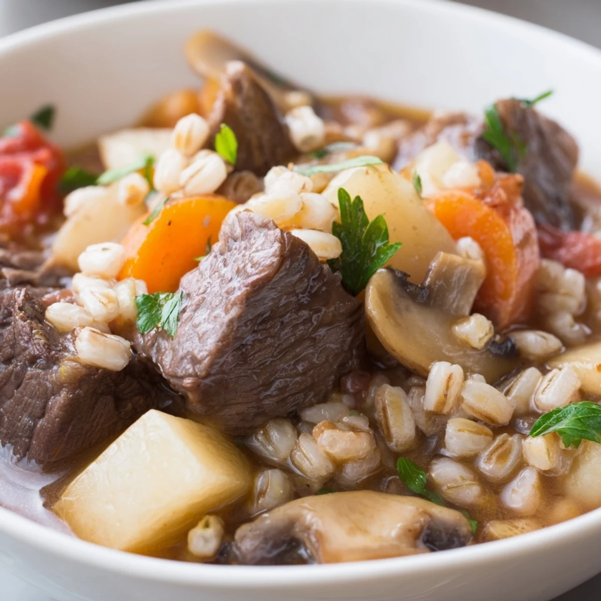 This rich Hearty Beef and Barley Stew with Parsnips simmers with aromatic thyme, rosemary, and creamy parsnips.