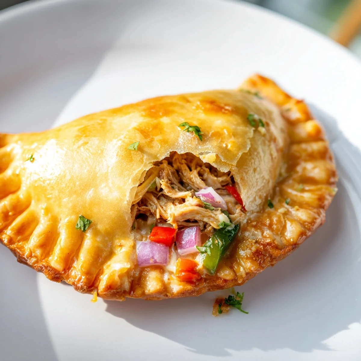 Golden-baked Super Bowl Spicy Chicken Empanadas with a crispy crust and melted cheese, perfect for game day snacking.