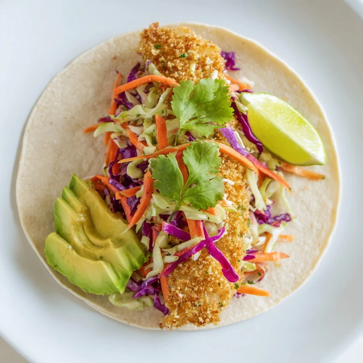 Crispy fish tacos featuring golden fillets, zesty cabbage slaw, and a squeeze of lime on warm tortillas.