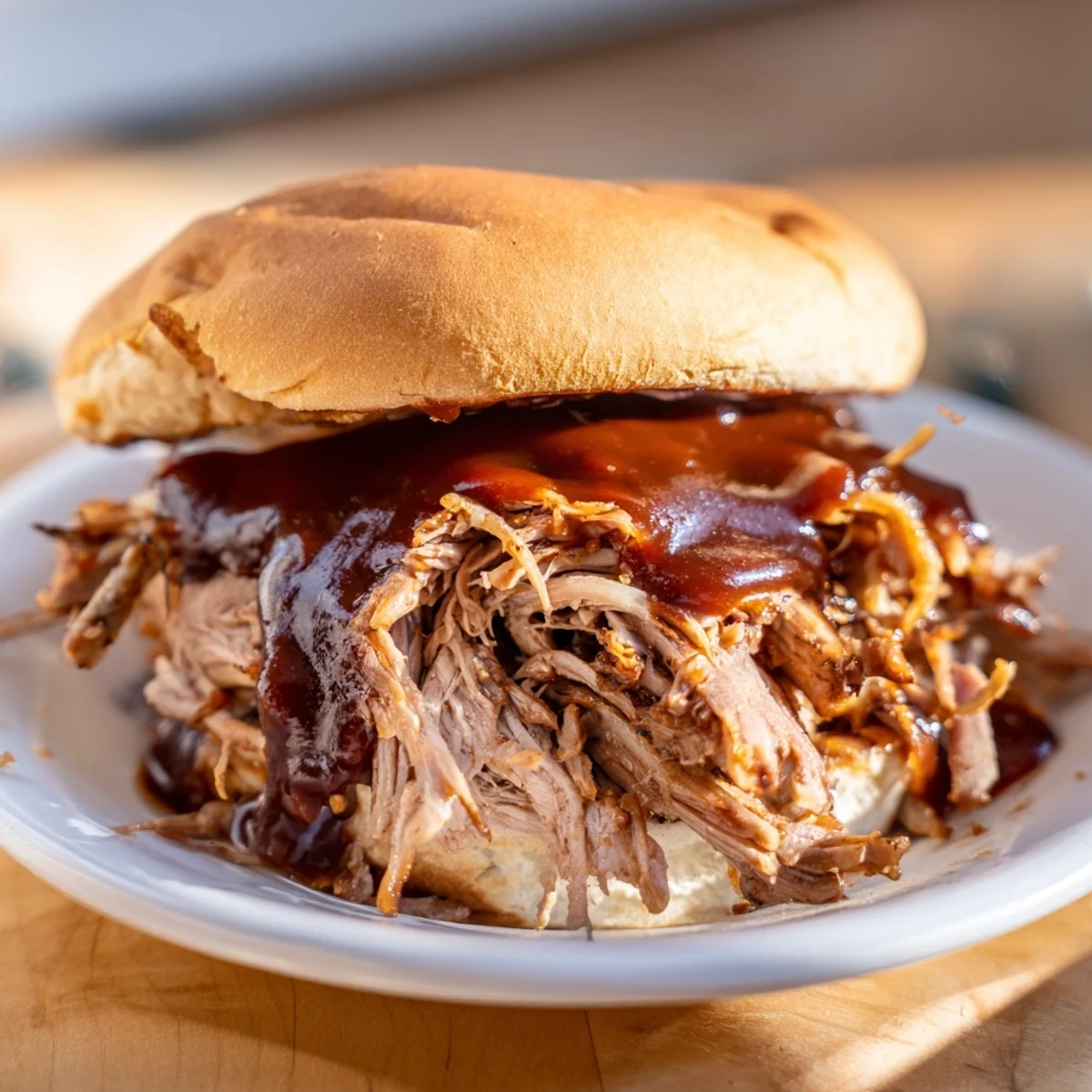 Golden-brown pulled beef piled high on toasted buns, drizzled with smoky barbecue sauce and topped with creamy coleslaw.