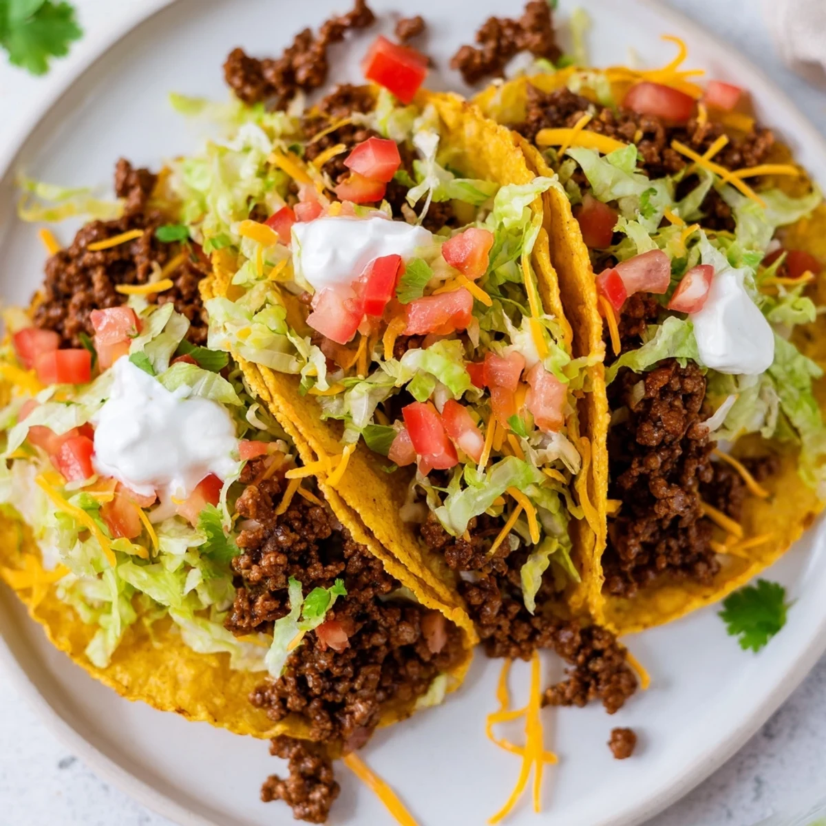 Juicy seasoned beef and fresh toppings piled into mini tacos, with a bowl of creamy guacamole for dipping at a game day spread.