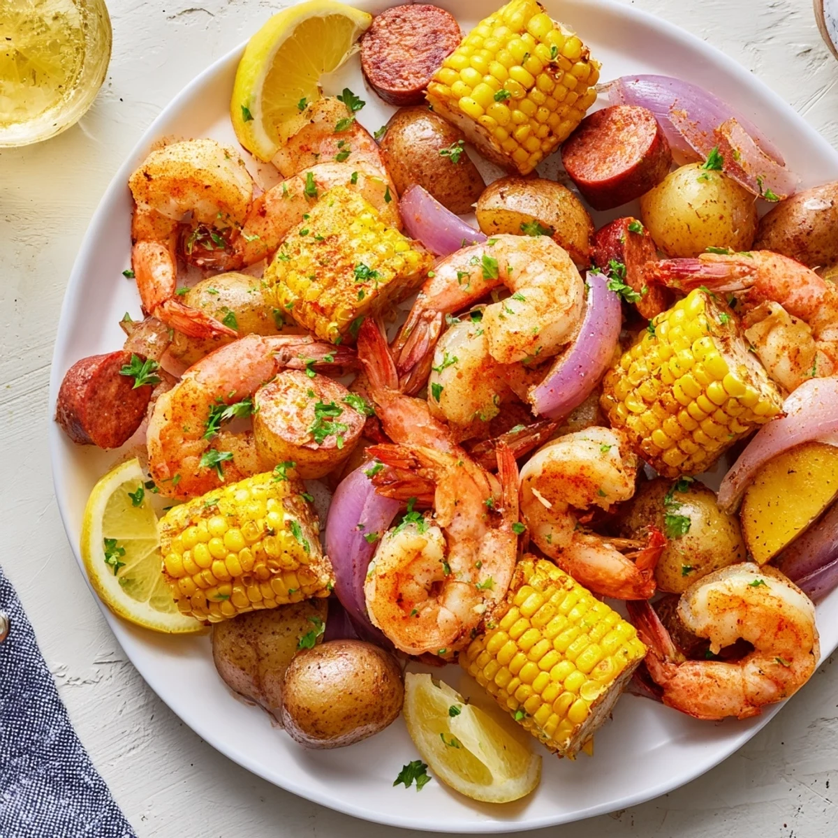 Oven roasted Sheet Pan Shrimp Boil with Corn and Potatoes offers smoky spices, juicy shrimp, and tender potatoes, ideal for a hearty dinner.