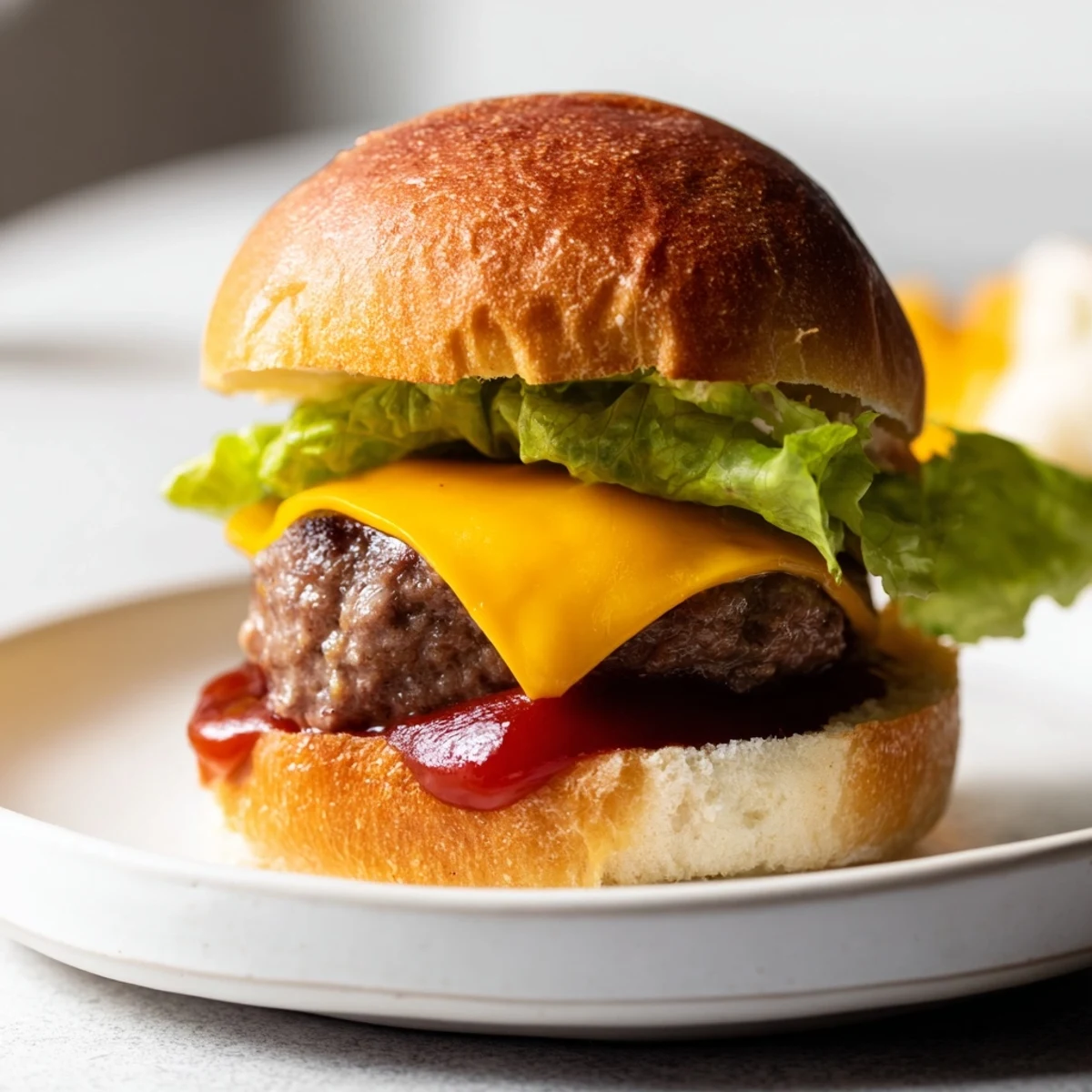 Freshly assembled beef sliders with melted cheddar, red onion, and condiments on a platter, perfect for a family meal or game day.