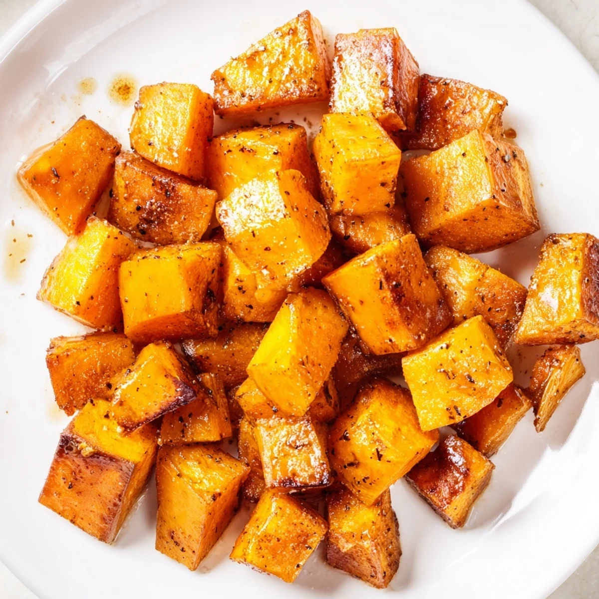 Golden-brown roasted sweet potatoes with cinnamon on a baking sheet, garnished with a sprinkle of ground cinnamon for a warm, inviting side dish.