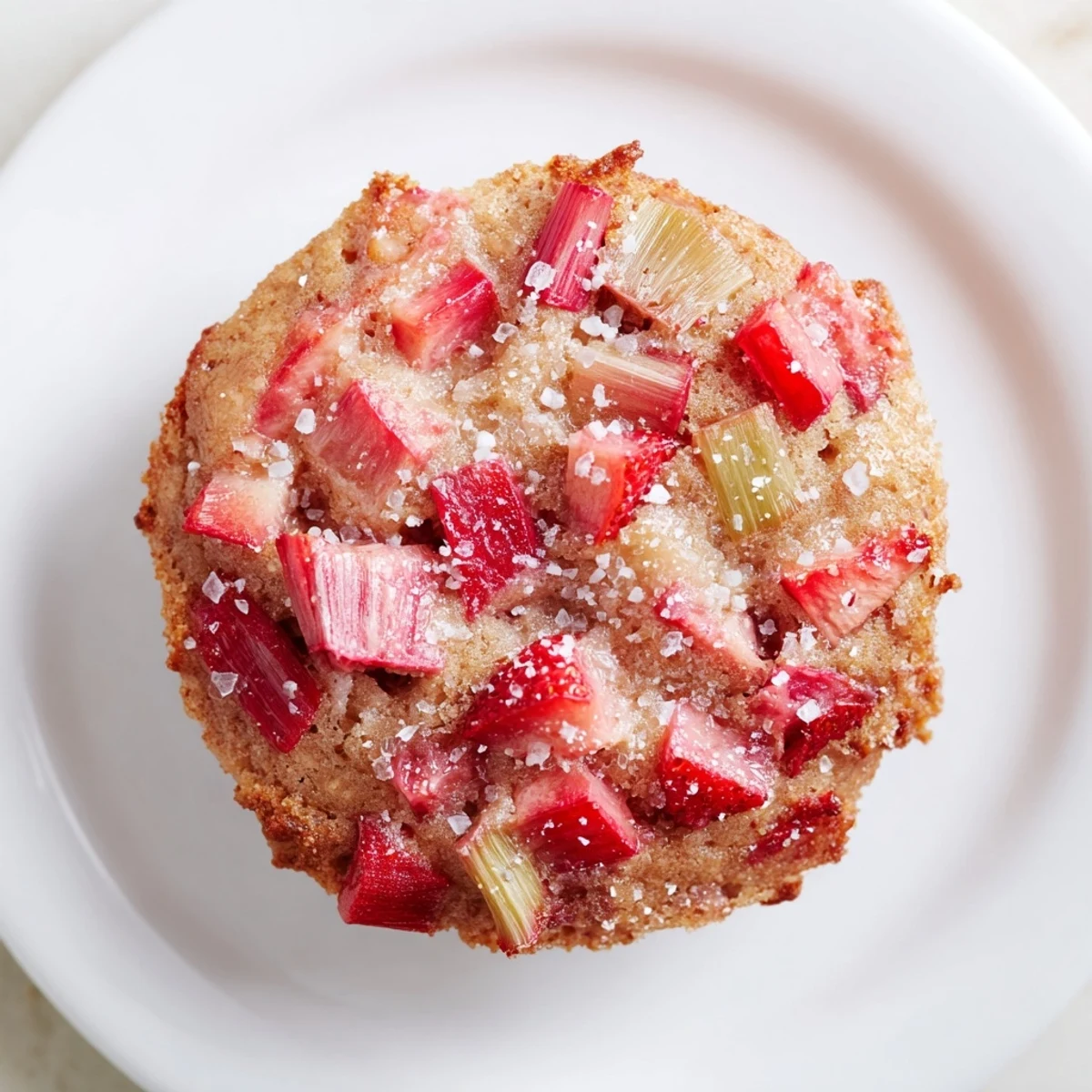 Freshly baked Strawberry Rhubarb Muffins cooling on a wire rack, showcasing moist crumb and vibrant fruit specks.