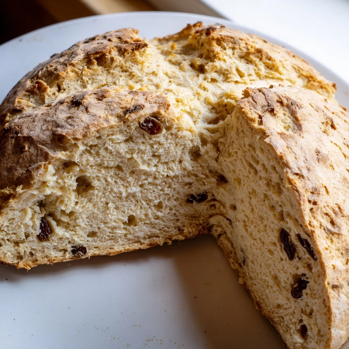 Freshly cut wedges of Irish Soda Bread with Caraway sit beside a pat of butter and strawberry jam, perfect for a cozy Irish breakfast spread.