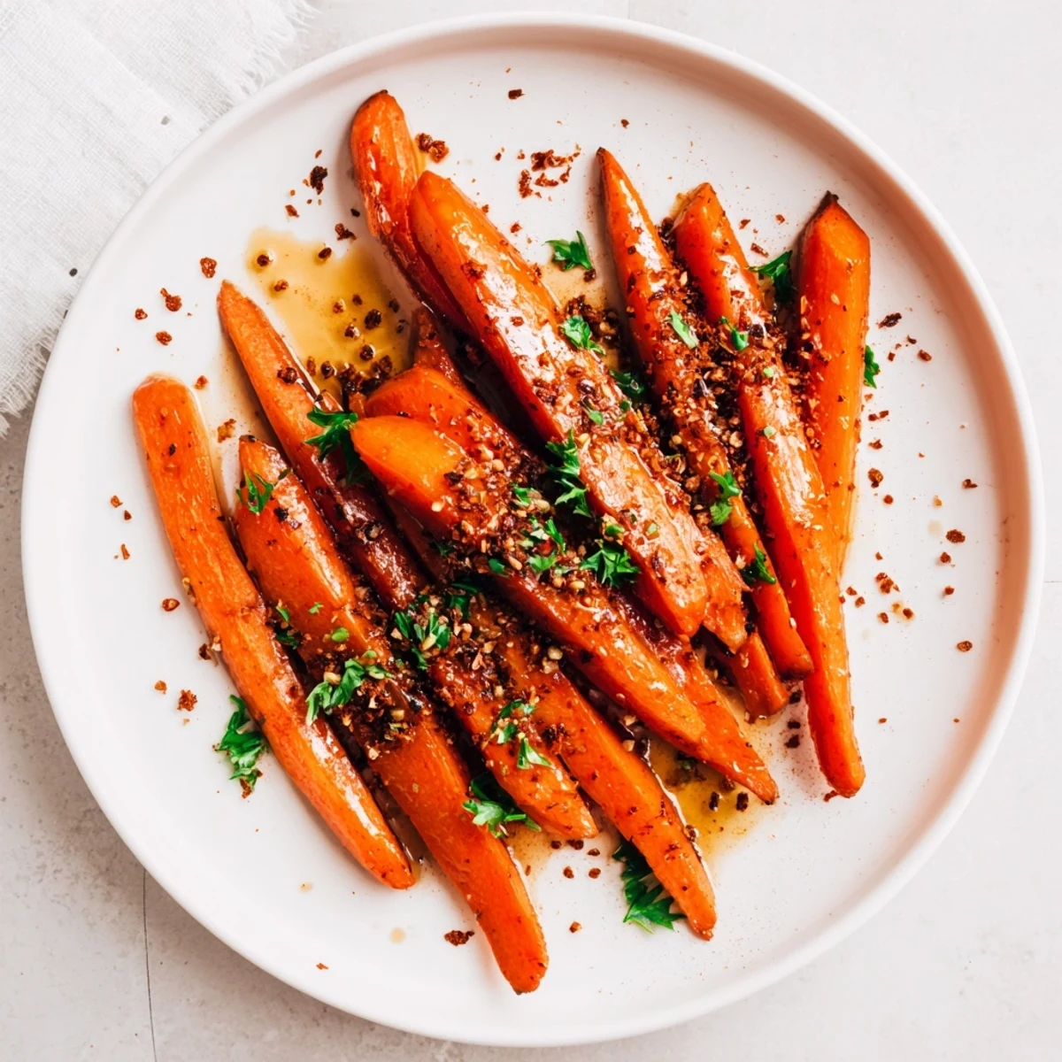 Vibrant roasted carrots with maple and cumin glaze, served warm alongside roasted chicken for a comforting meal.