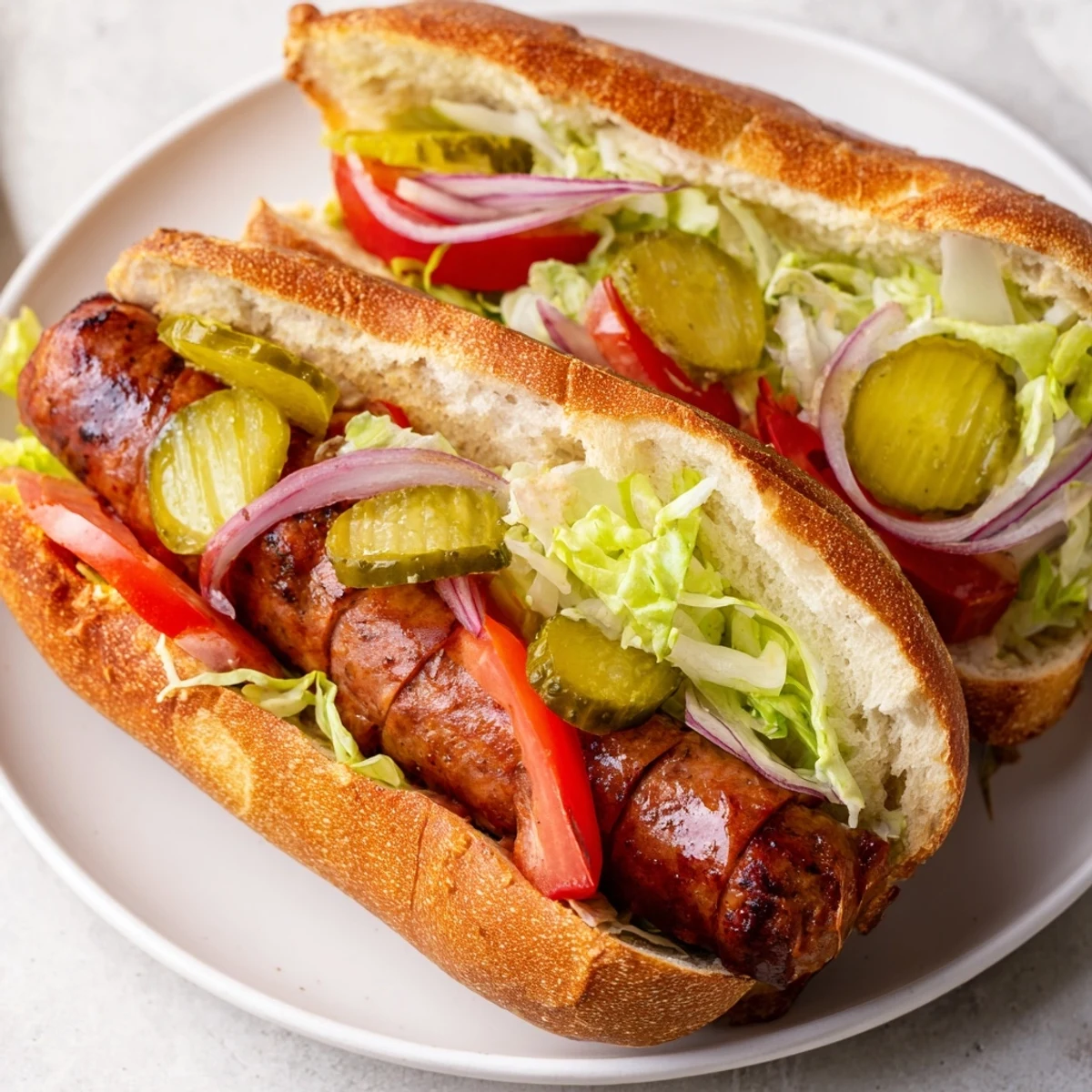 A close-up shows the Cajun beef sausage po boy sandwich with remoulade sauce dripping from the bread.