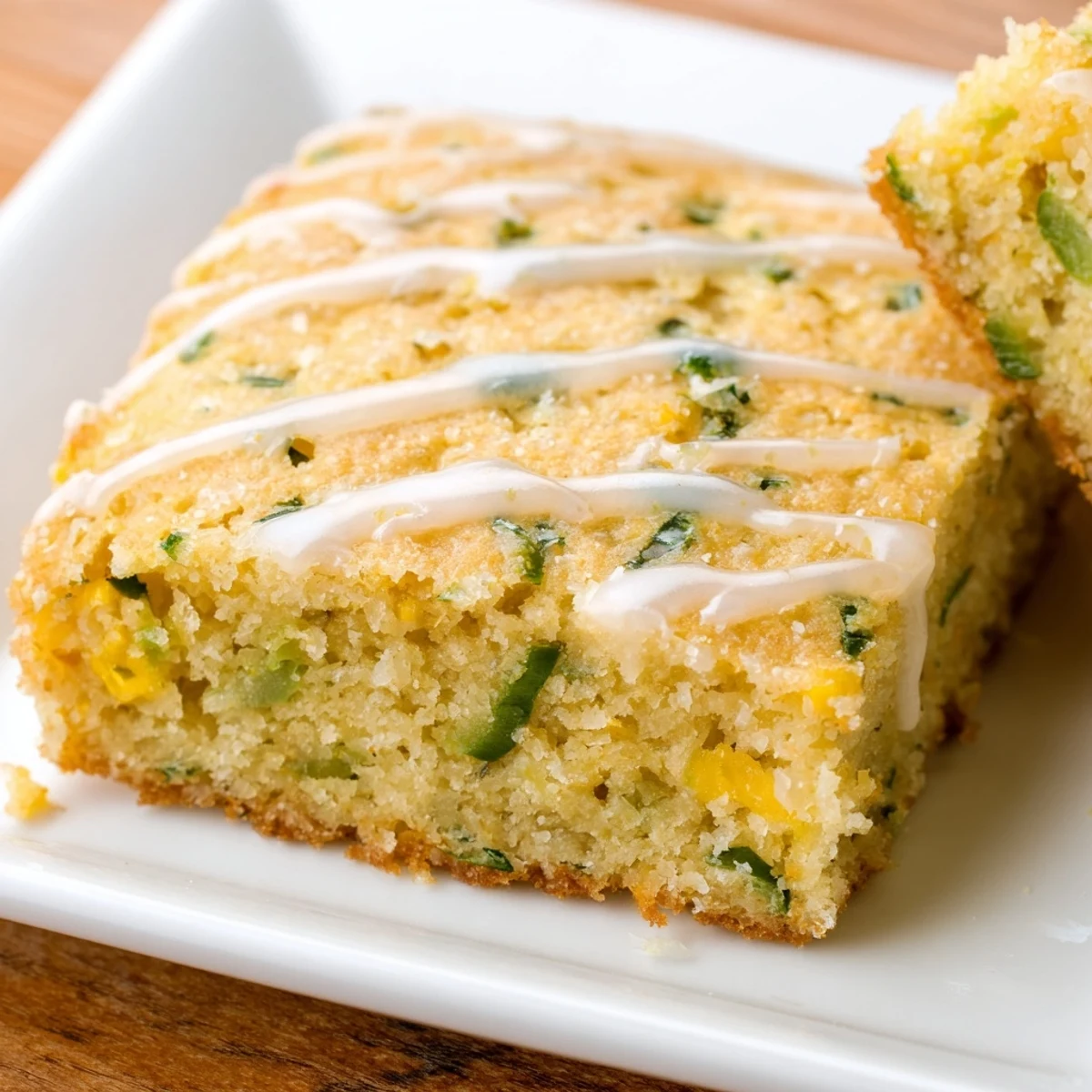 Warm Spicy Sweet Jalapeño Cornbread with Zesty Lime Drizzle served with chili and butter.